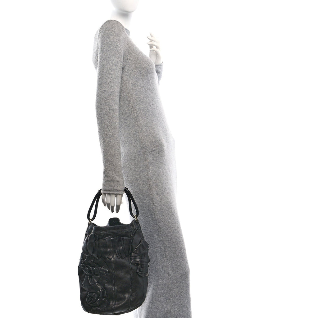 Nappa Rosette Bucket Bag Black