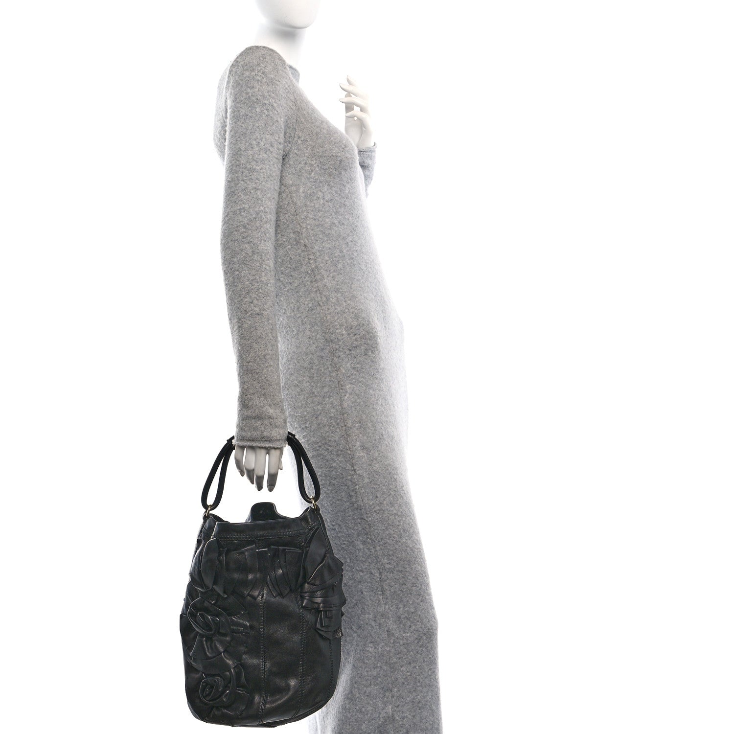 Nappa Rosette Bucket Bag Black