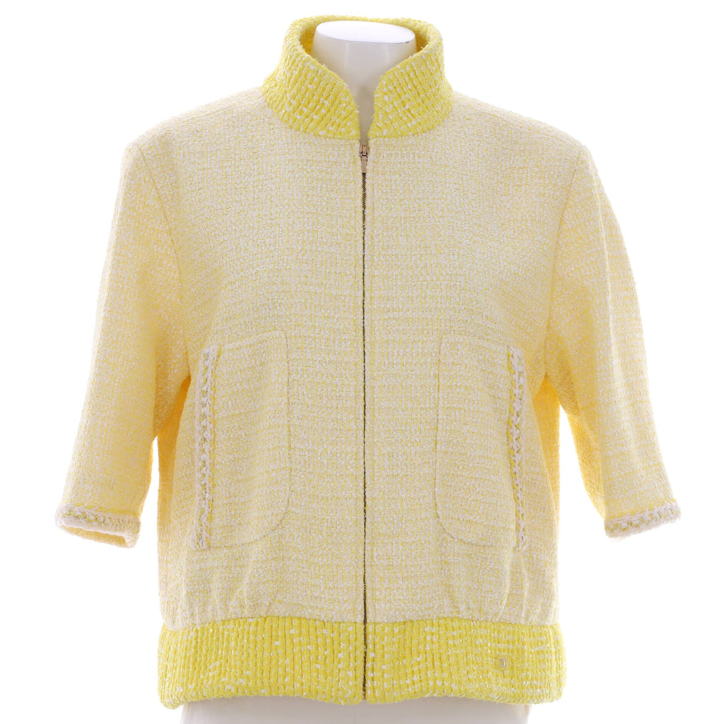 Women’s Cropped Sleeve Two Pocket Zip Jacket Tweed
