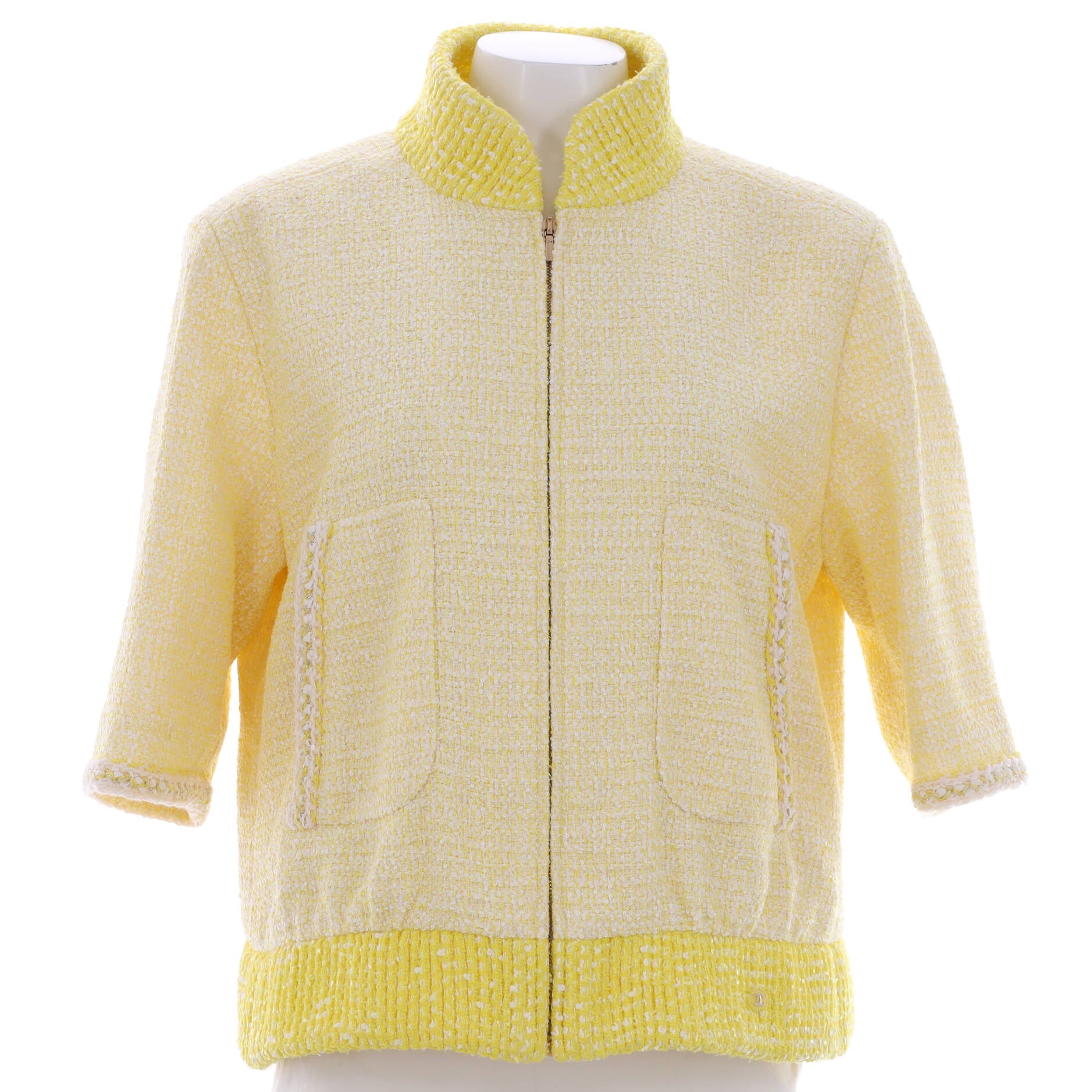Women’s Cropped Sleeve Two Pocket Zip Jacket Tweed