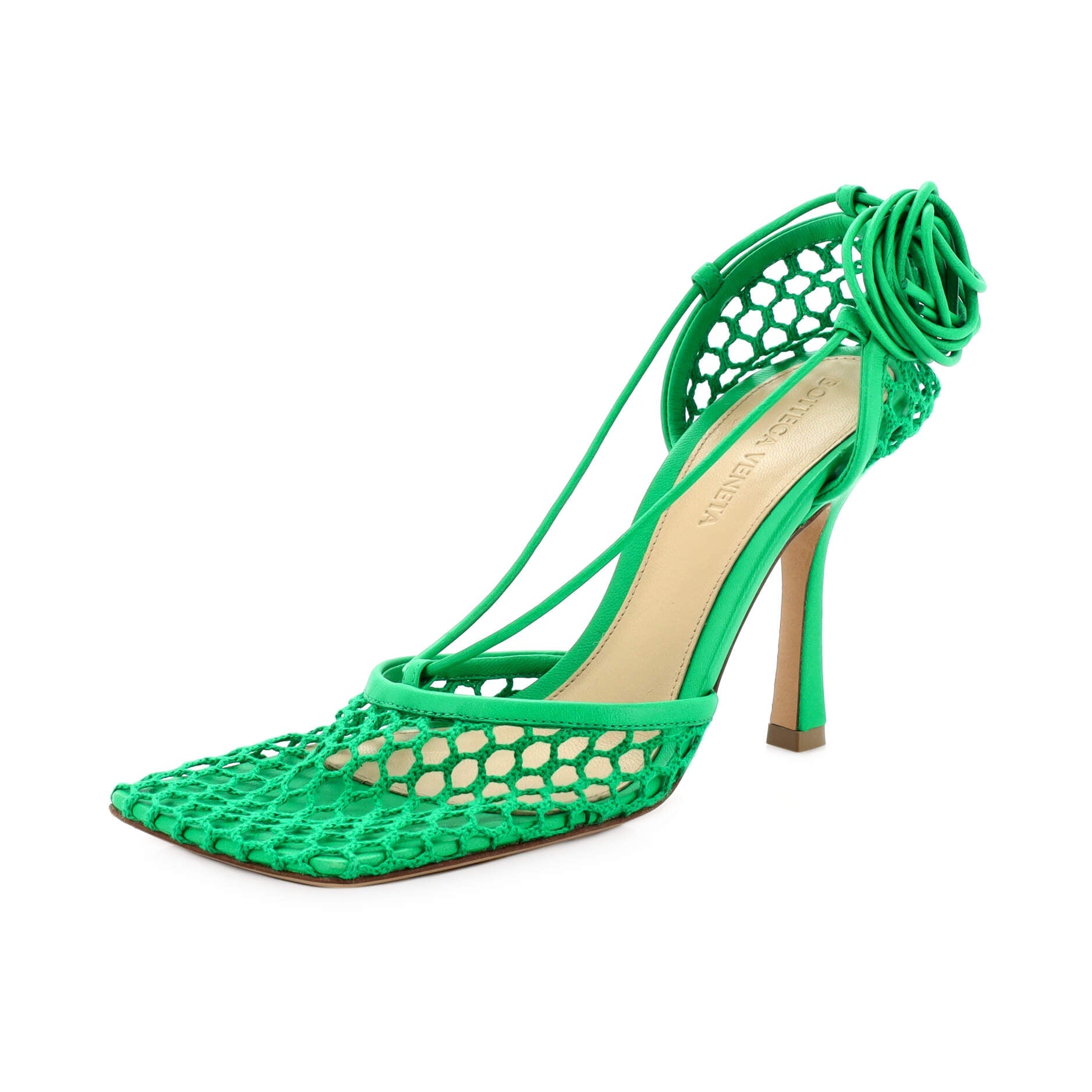 Women's Stretch Ankle Tie Heeled Sandals Mesh with Leather
