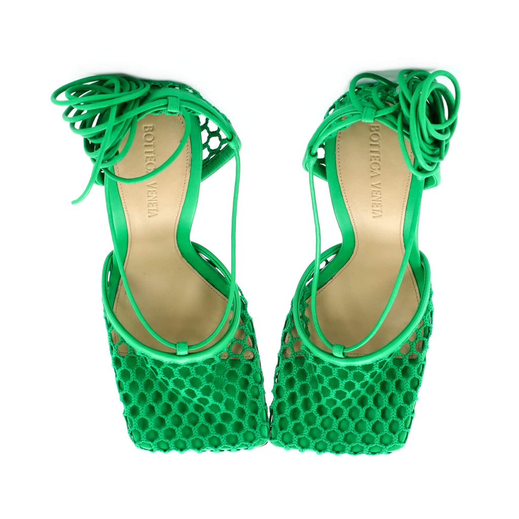 Women's Stretch Ankle Tie Heeled Sandals Mesh with Leather