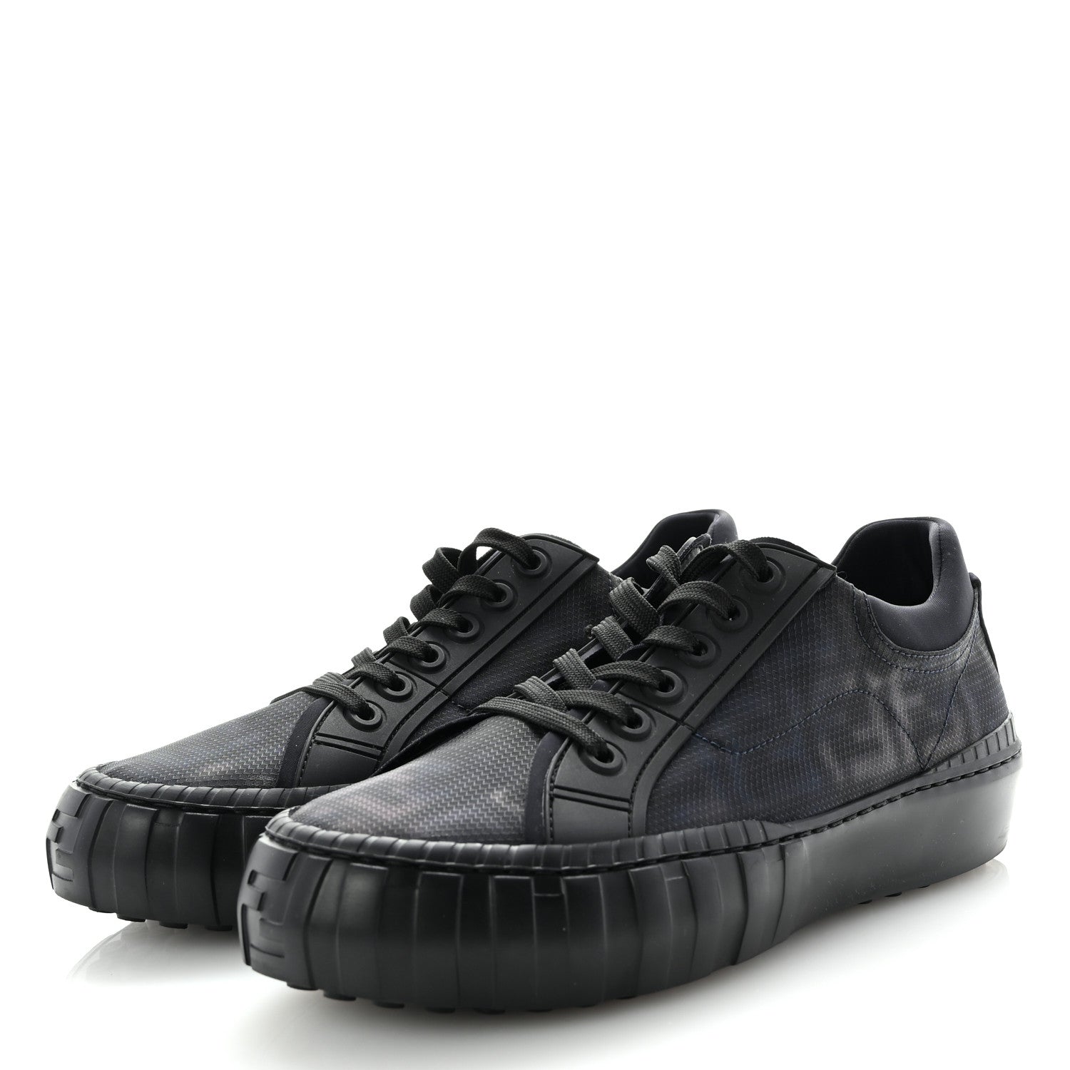 Fabric Jacquard Vitello Technical Fabric FF Mens Fendi Force Low Top Sneaker 8 Black Blue