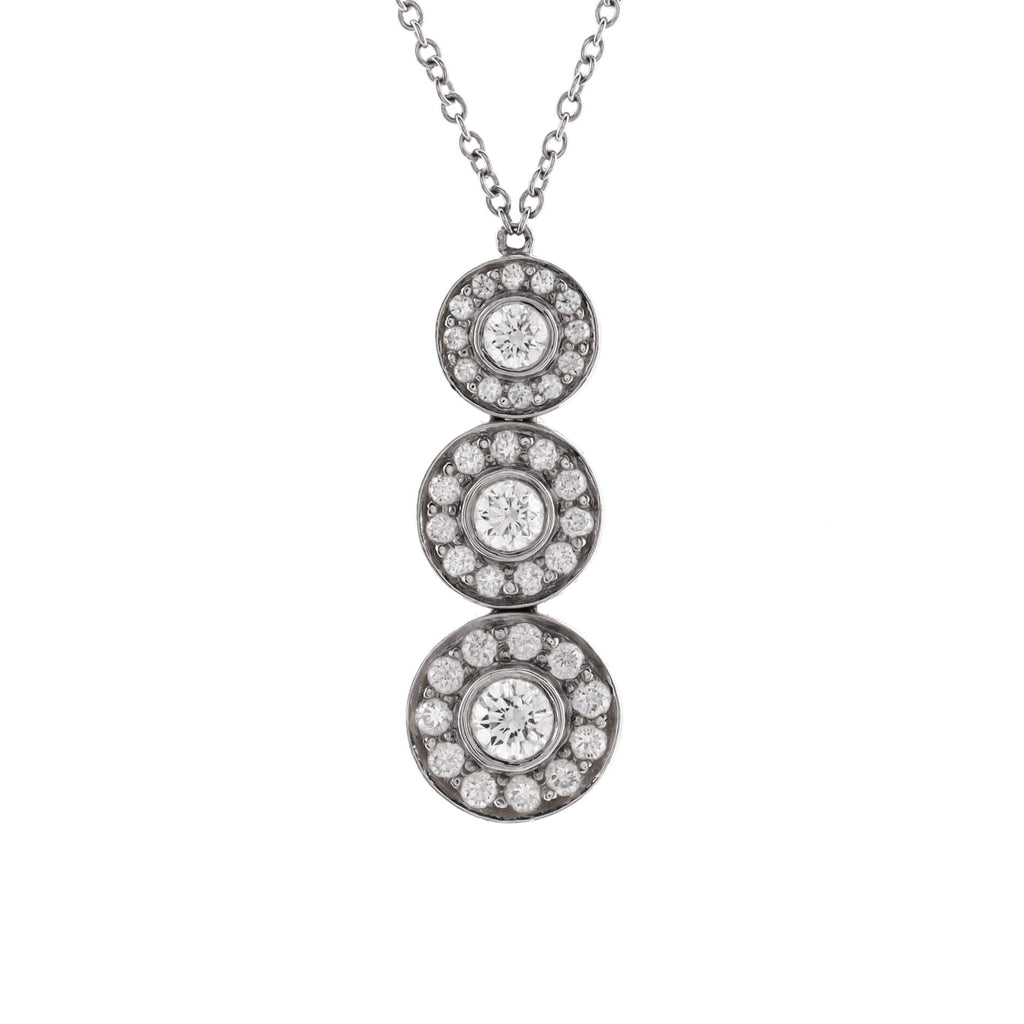 Triple Circlet Pendant Necklace Platinum with Diamonds