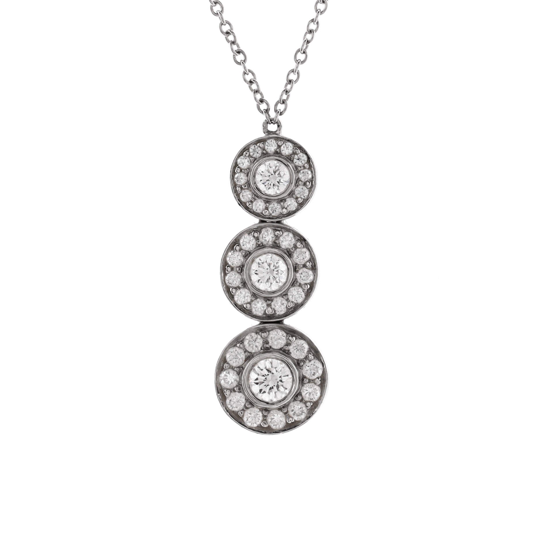 Triple Circlet Pendant Necklace Platinum with Diamonds