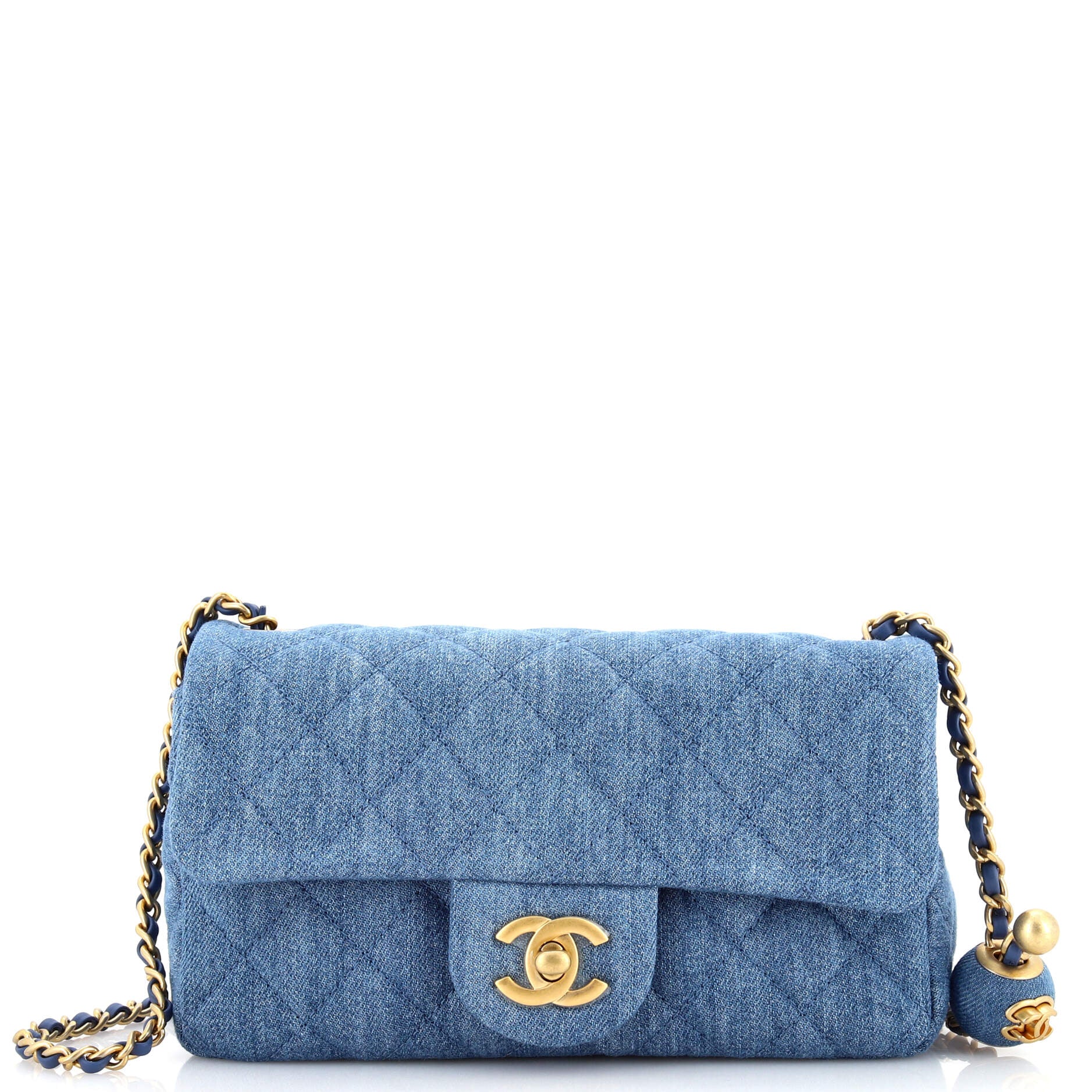 Pearl Crush Flap Bag Quilted Denim Mini