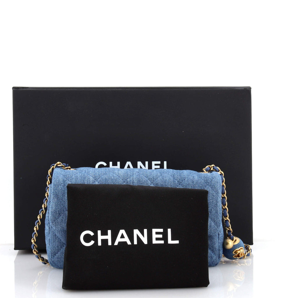 Pearl Crush Flap Bag Quilted Denim Mini