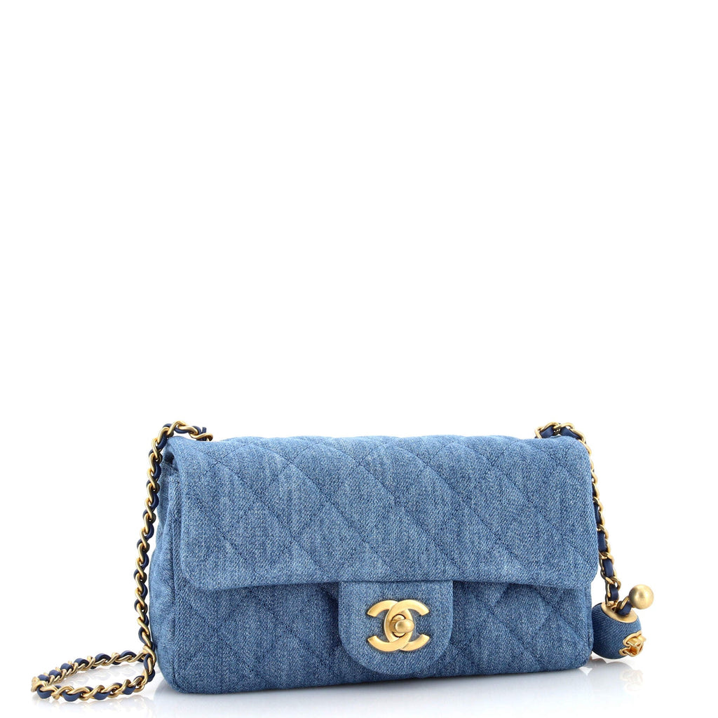 Pearl Crush Flap Bag Quilted Denim Mini