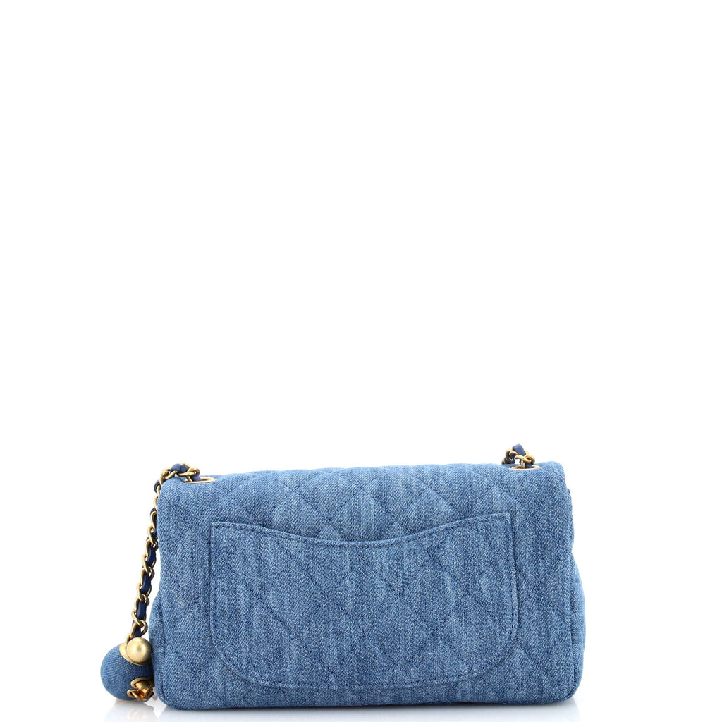 Pearl Crush Flap Bag Quilted Denim Mini