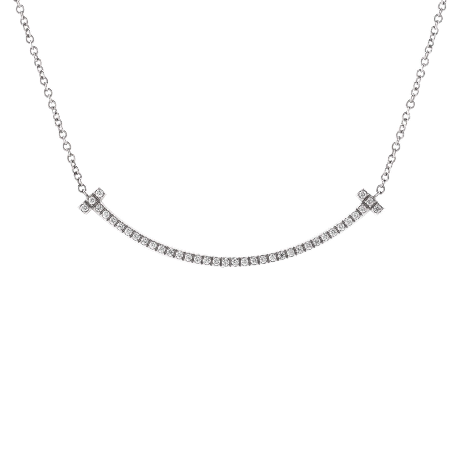 T Smile Pendant Necklace 18K White Gold with Diamonds Small