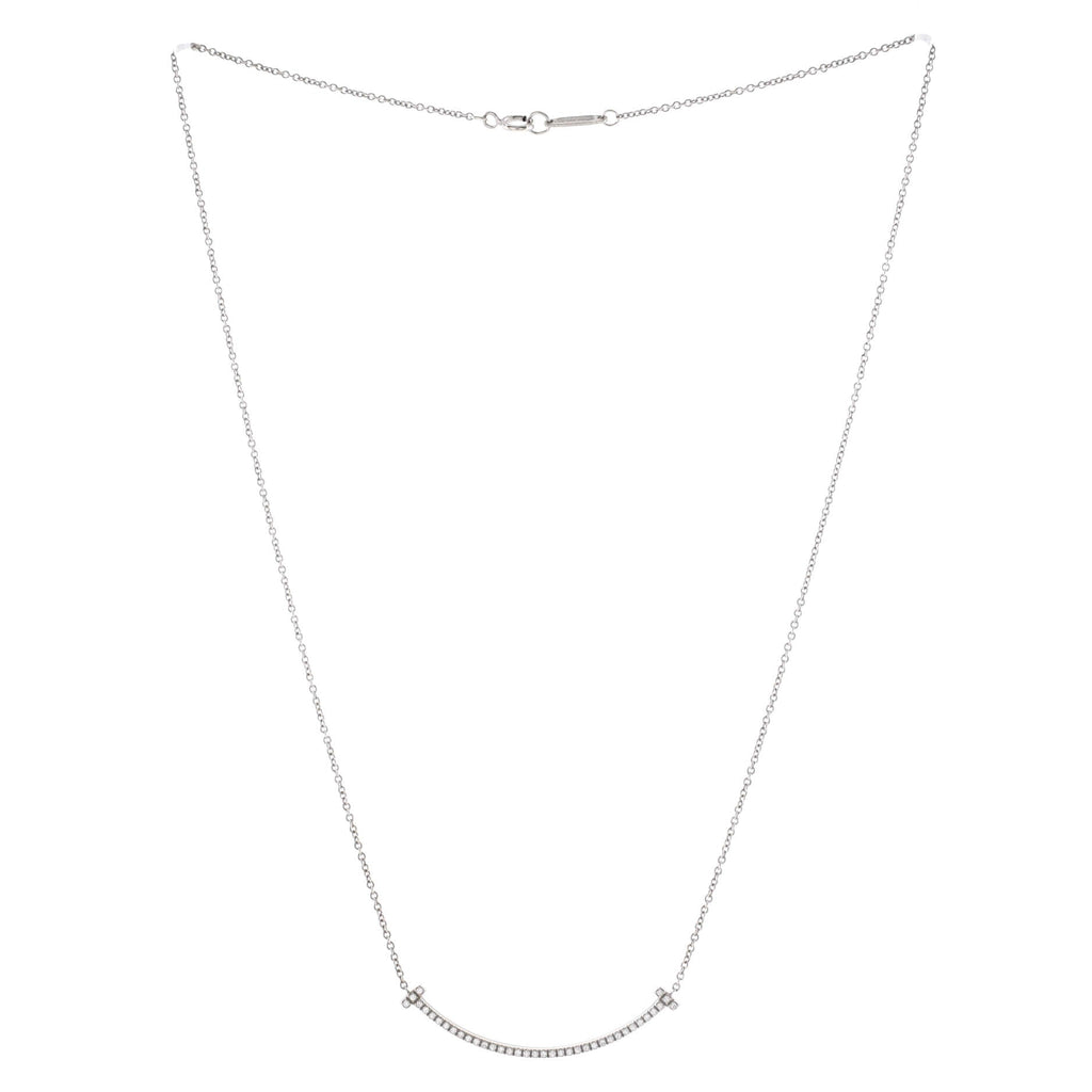 T Smile Pendant Necklace 18K White Gold with Diamonds Small