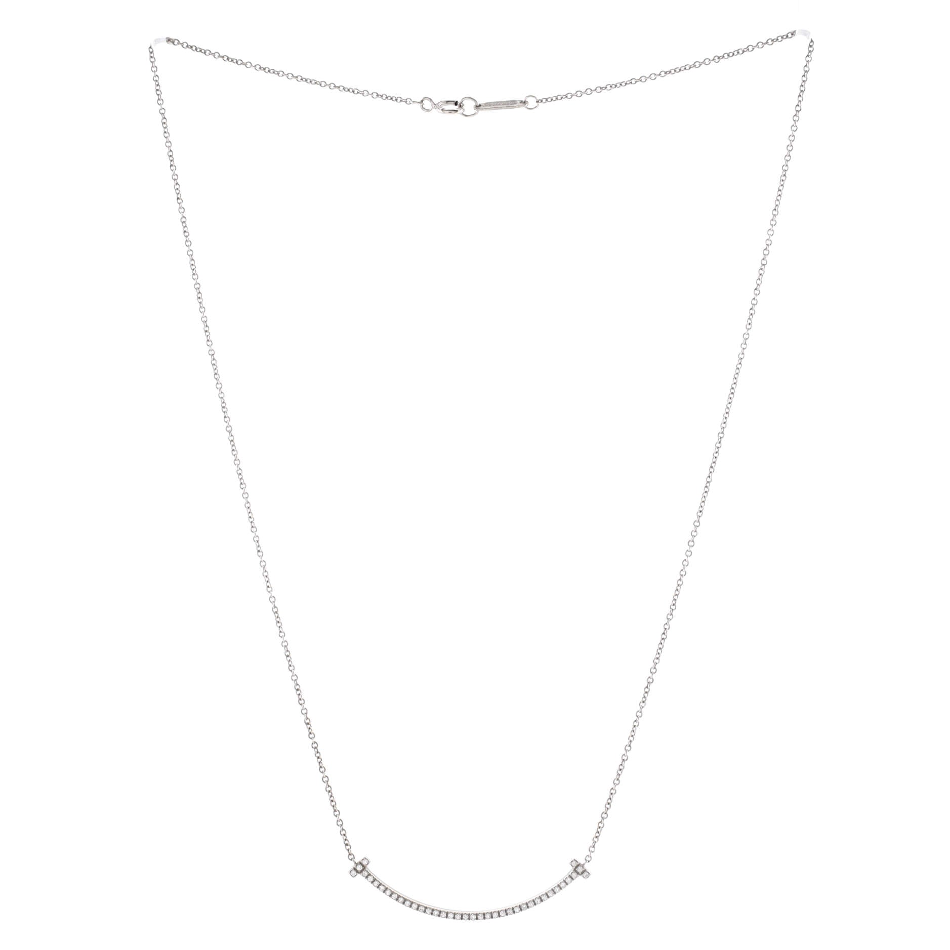 T Smile Pendant Necklace 18K White Gold with Diamonds Small