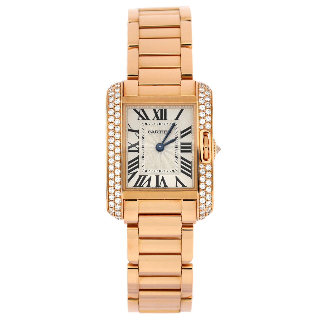 Tank Anglaise Quartz Watch Rose Gold with Diamond Bezel 23