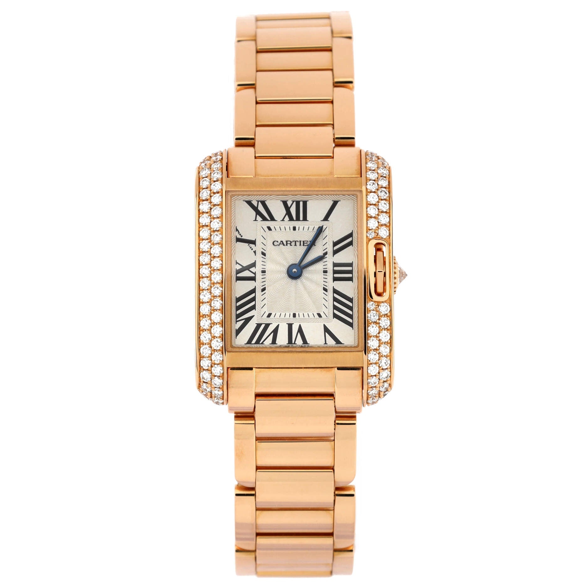 Tank Anglaise Quartz Watch Rose Gold with Diamond Bezel 23