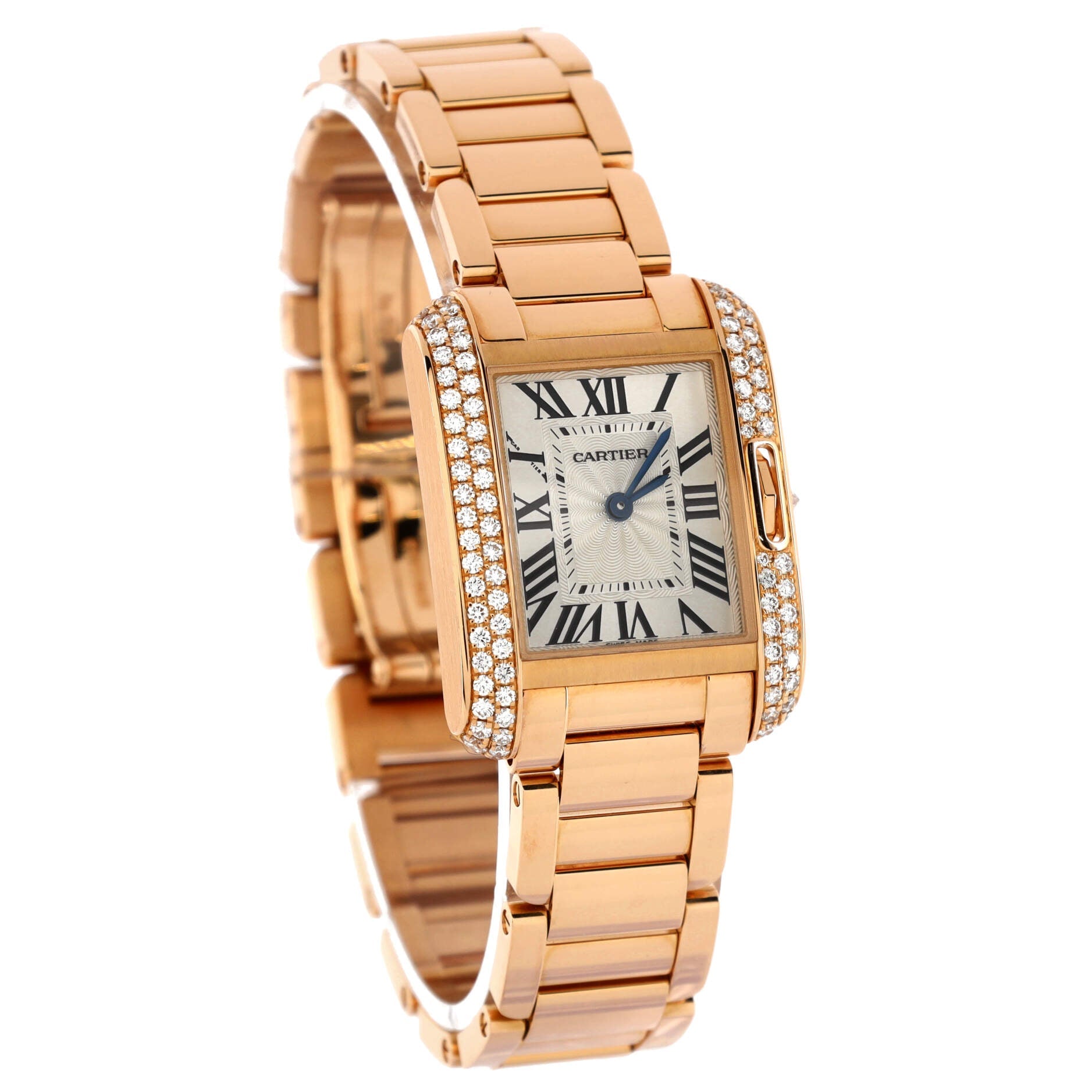 Tank Anglaise Quartz Watch Rose Gold with Diamond Bezel 23