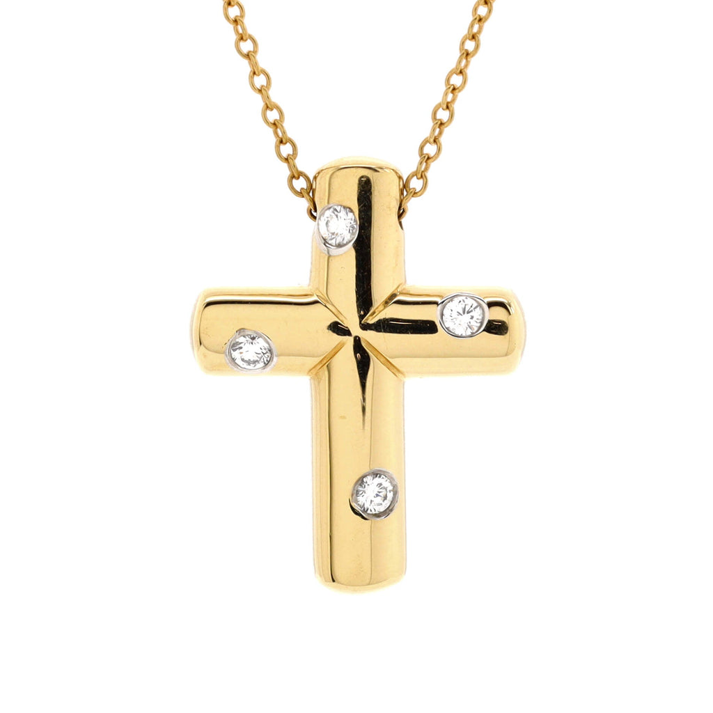 Dots Cross Pendant Necklace 18K Yellow Gold with Diamonds