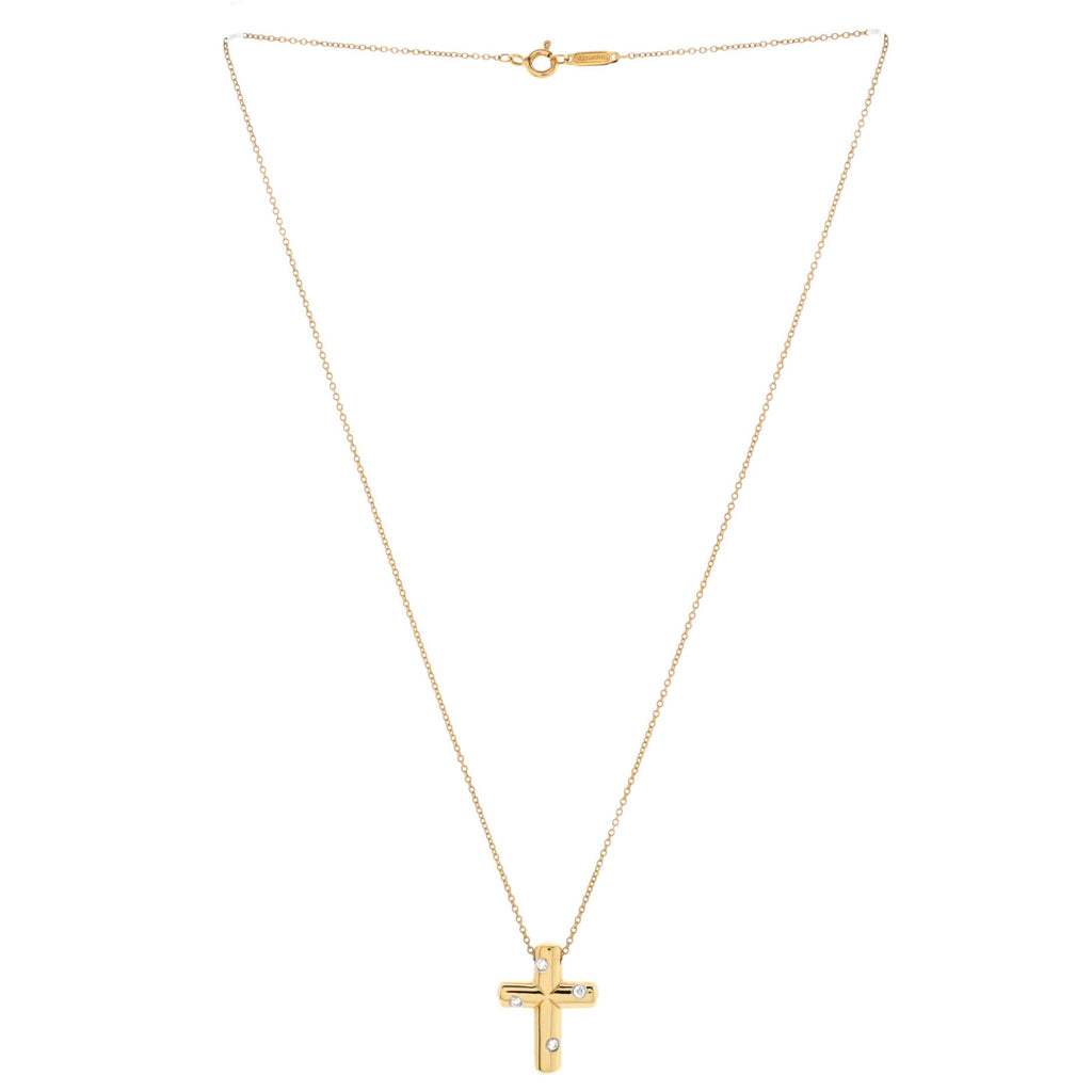 Dots Cross Pendant Necklace 18K Yellow Gold with Diamonds