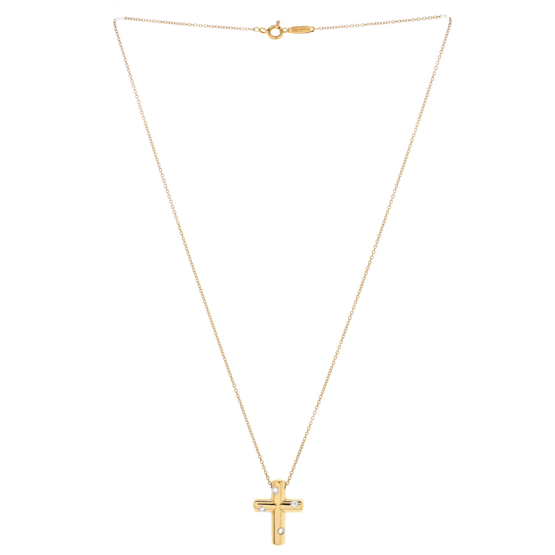 Dots Cross Pendant Necklace 18K Yellow Gold with Diamonds