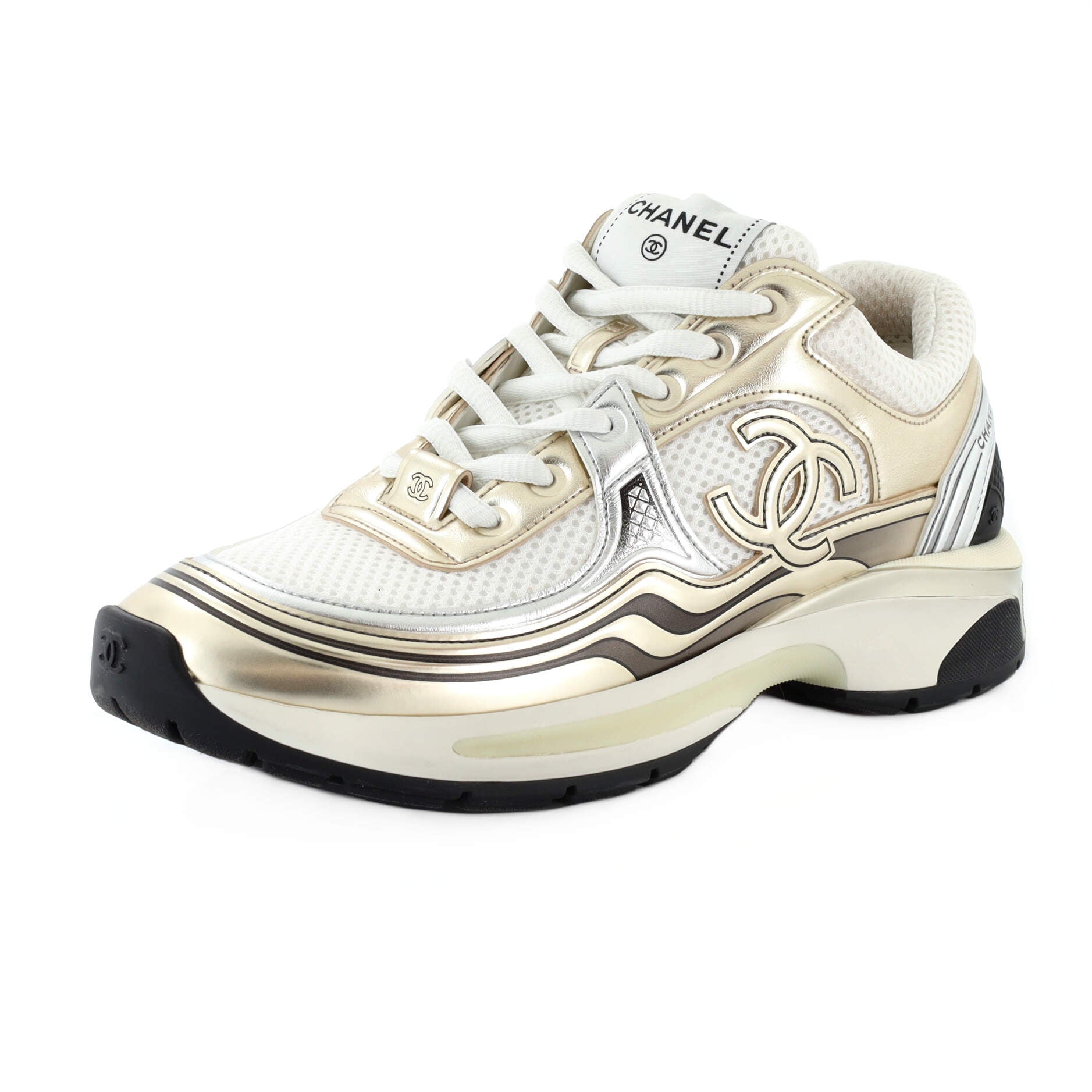 Women's CC Low-Top Sneakers Fabric and Laminated Leather