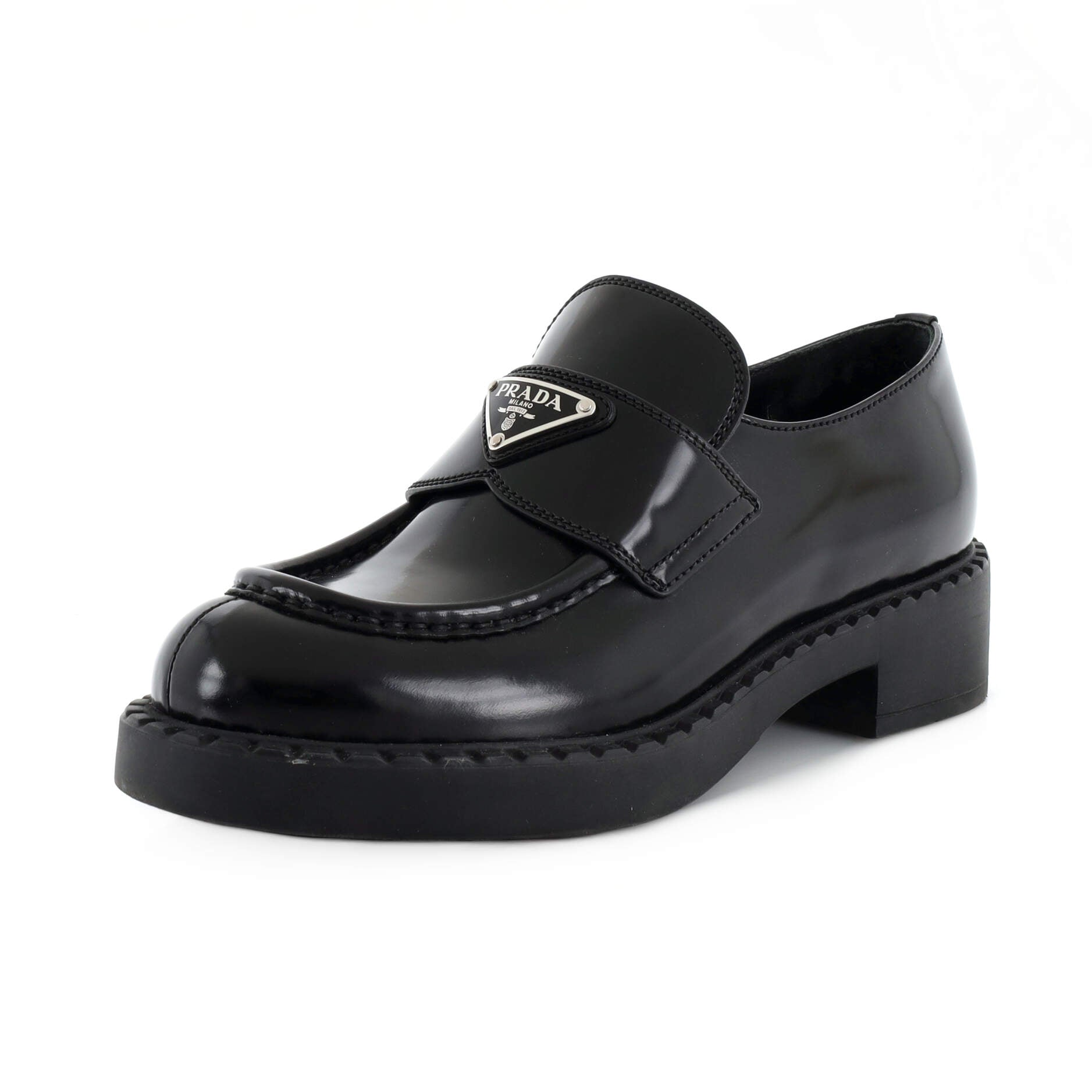 Women's Triangle Logo Loafers Spazzolato Leather