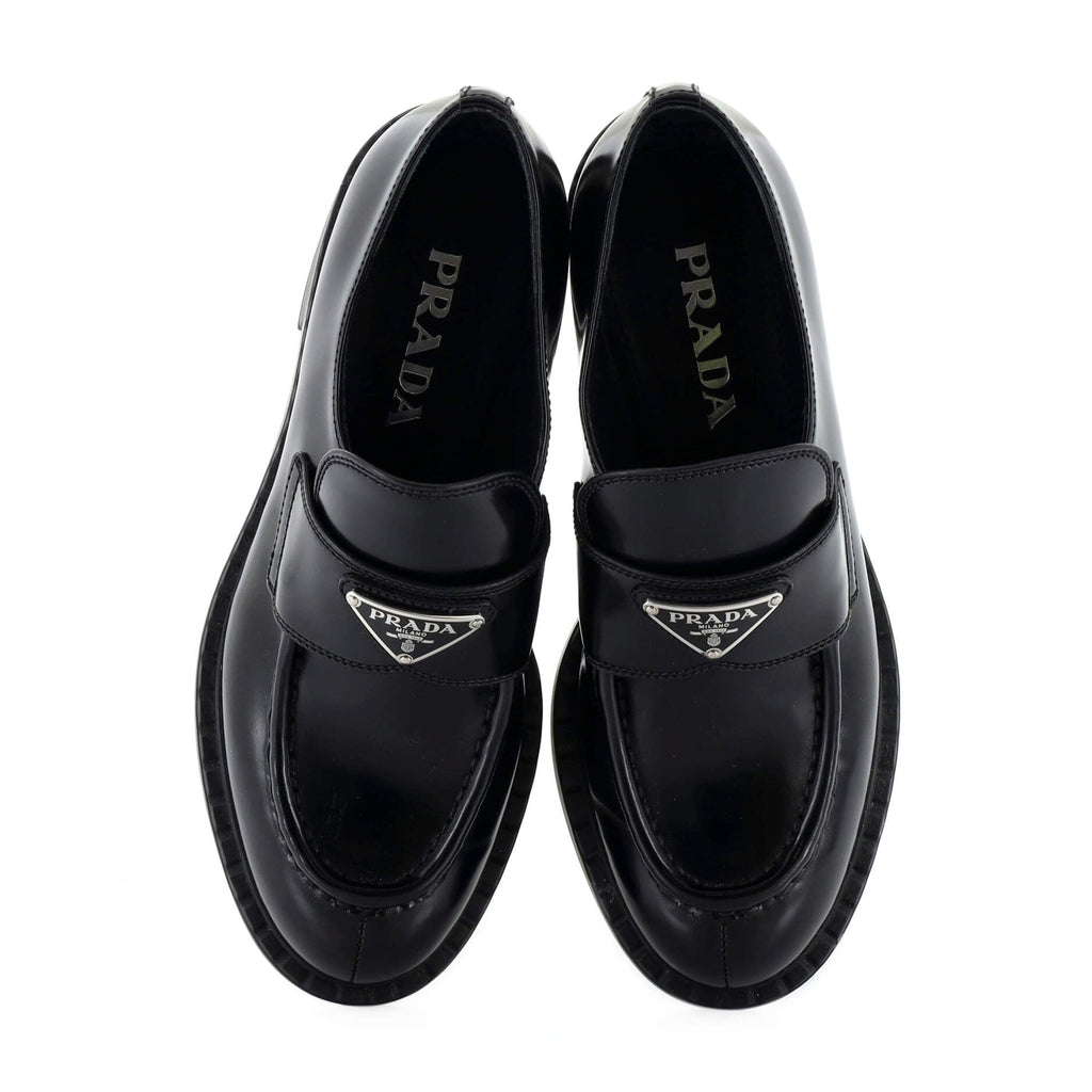 Women's Triangle Logo Loafers Spazzolato Leather