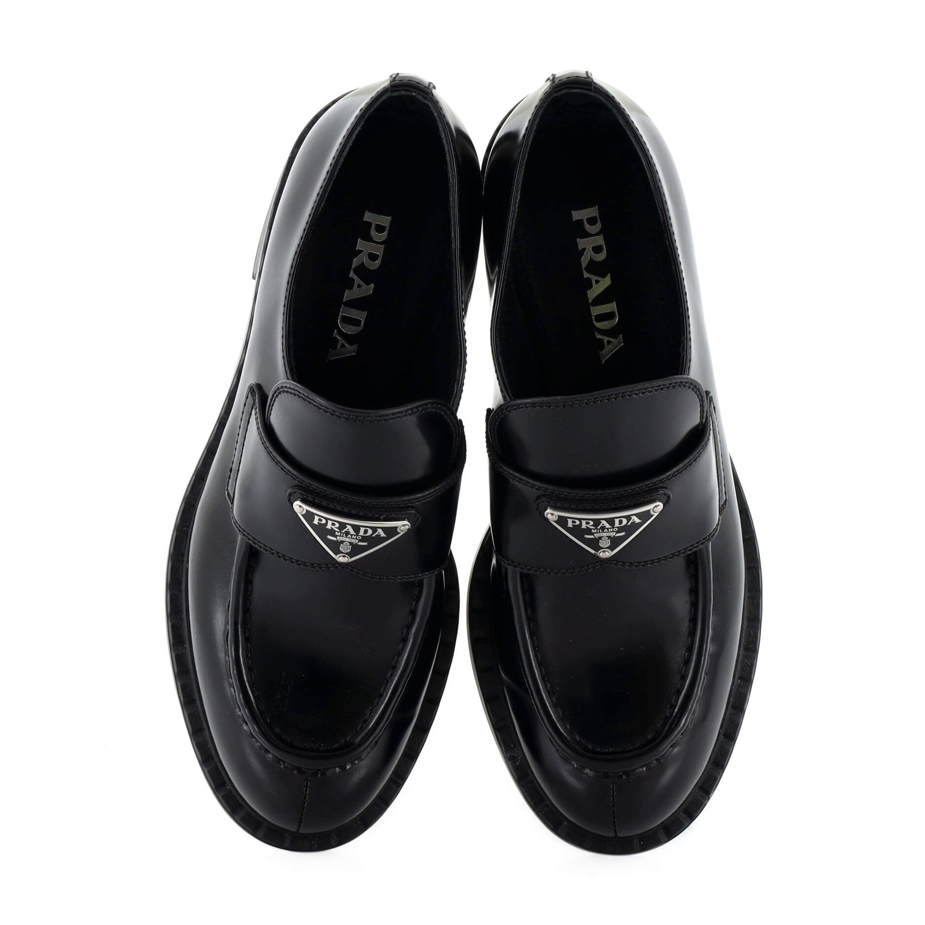 Women's Triangle Logo Loafers Spazzolato Leather