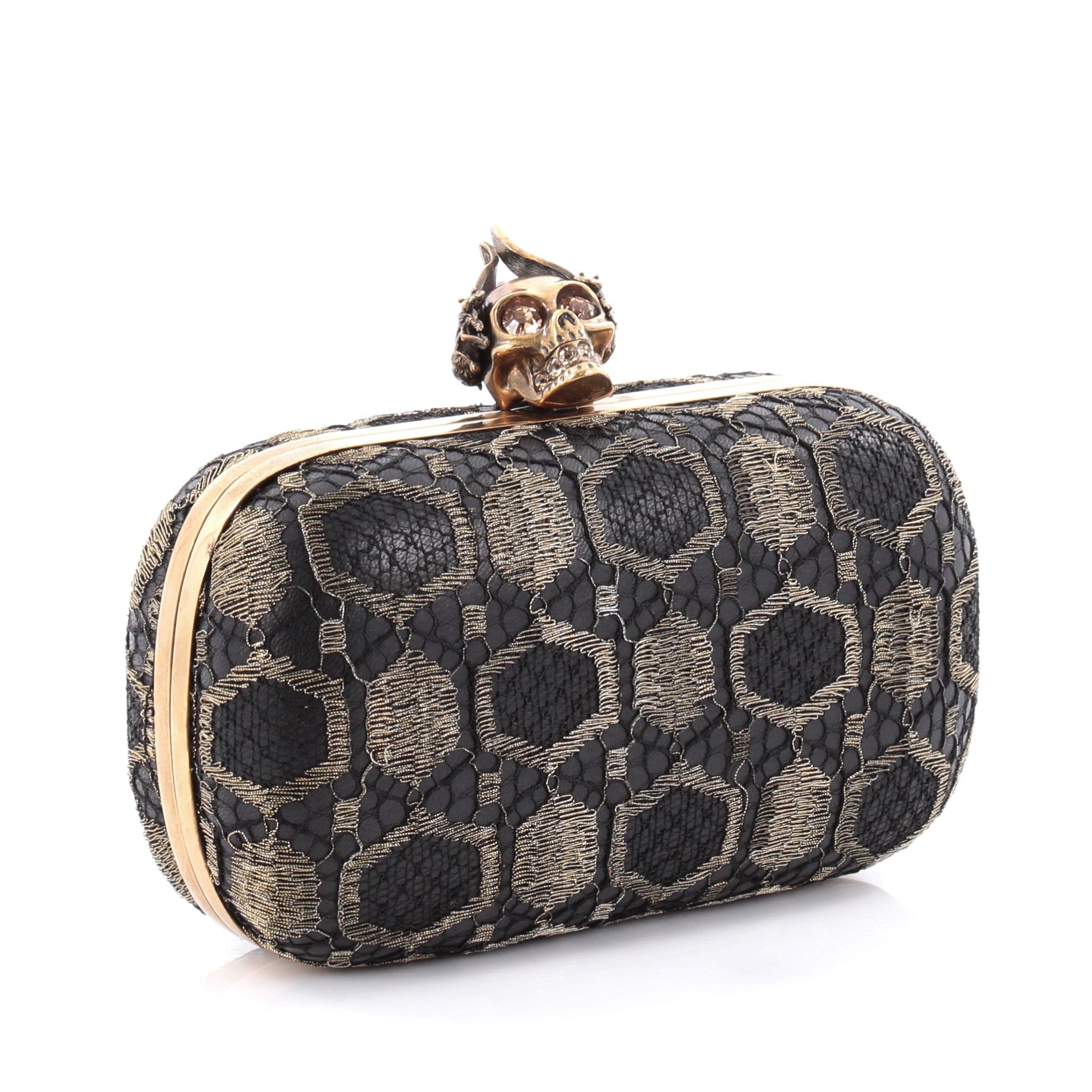 Skull Box Clutch Lace and Leather Small