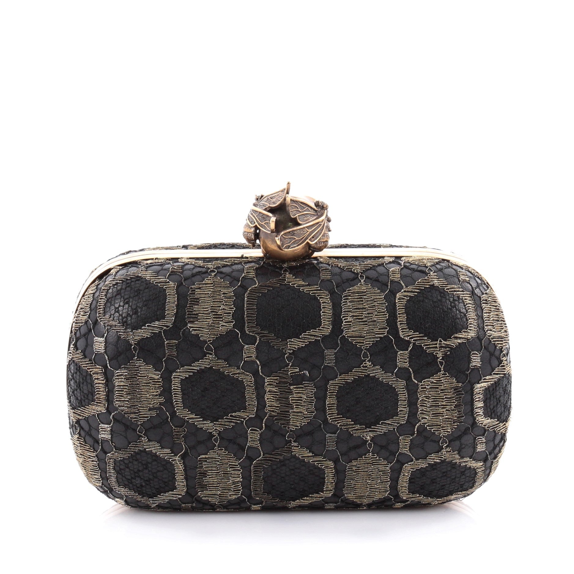 Skull Box Clutch Lace and Leather Small