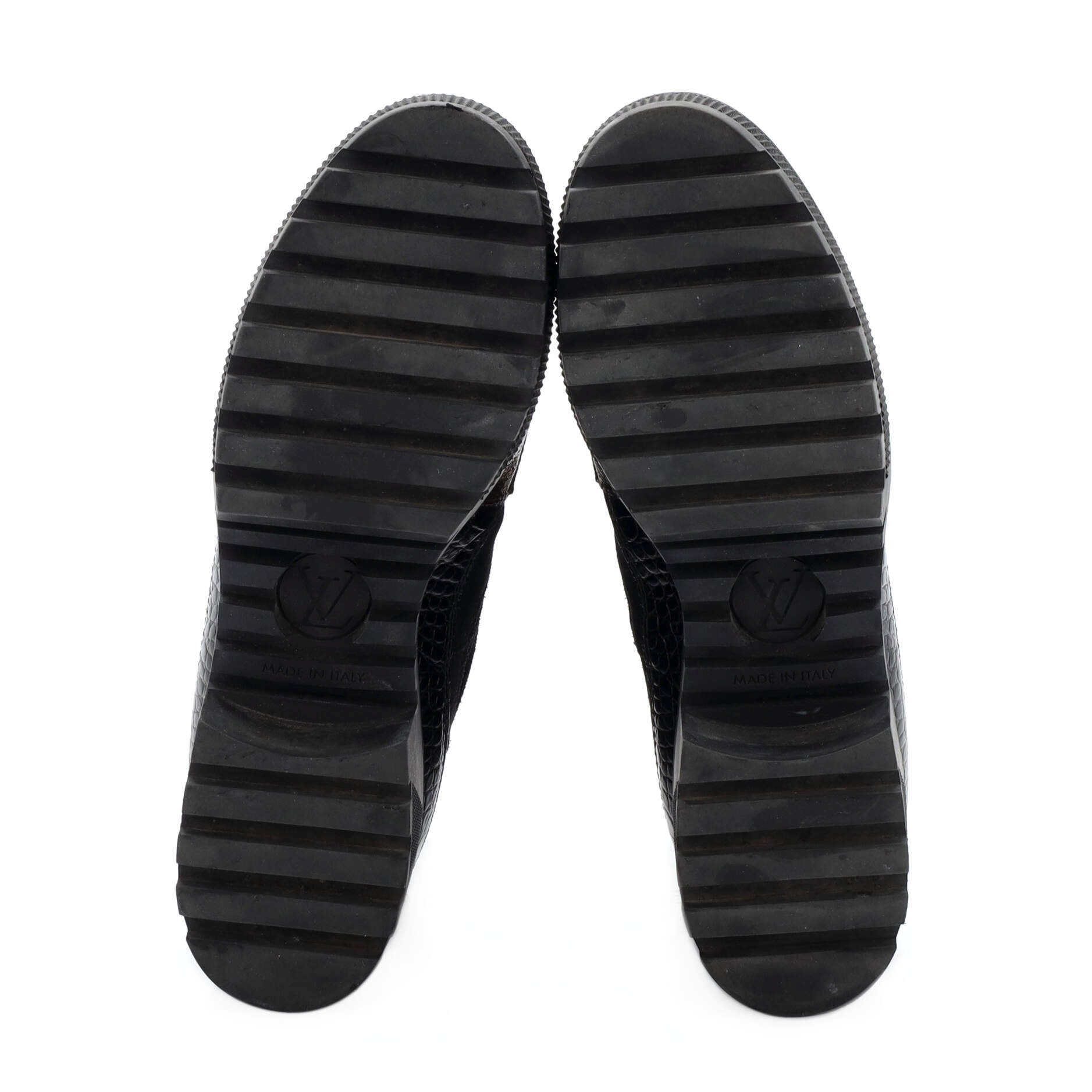 Women's Laureate Platform Desert Boots Suede with Monogram Canvas and Crocodile Embossed Patent