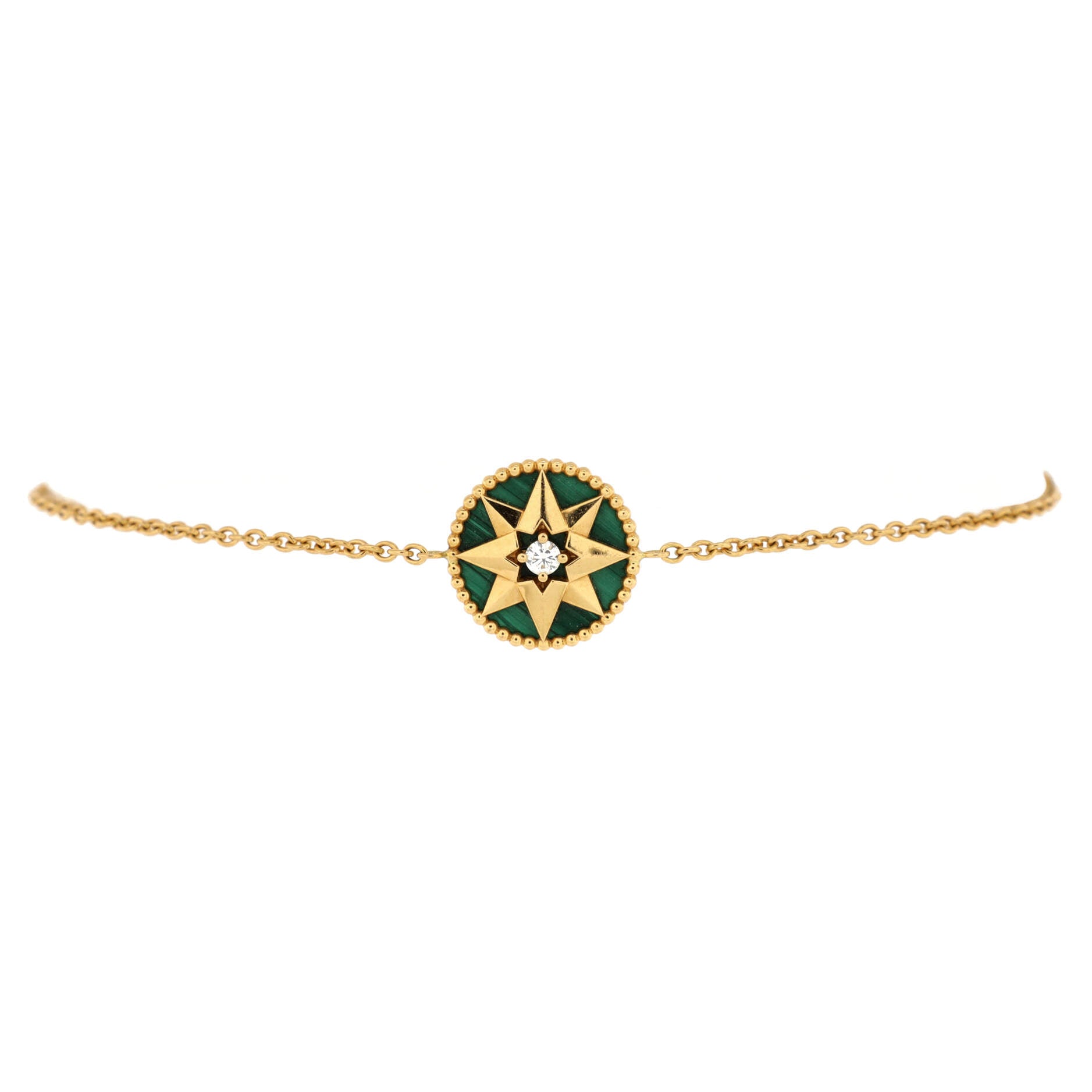 Rose des Vents Bracelet 18K Yellow Gold with Diamond and Malachite