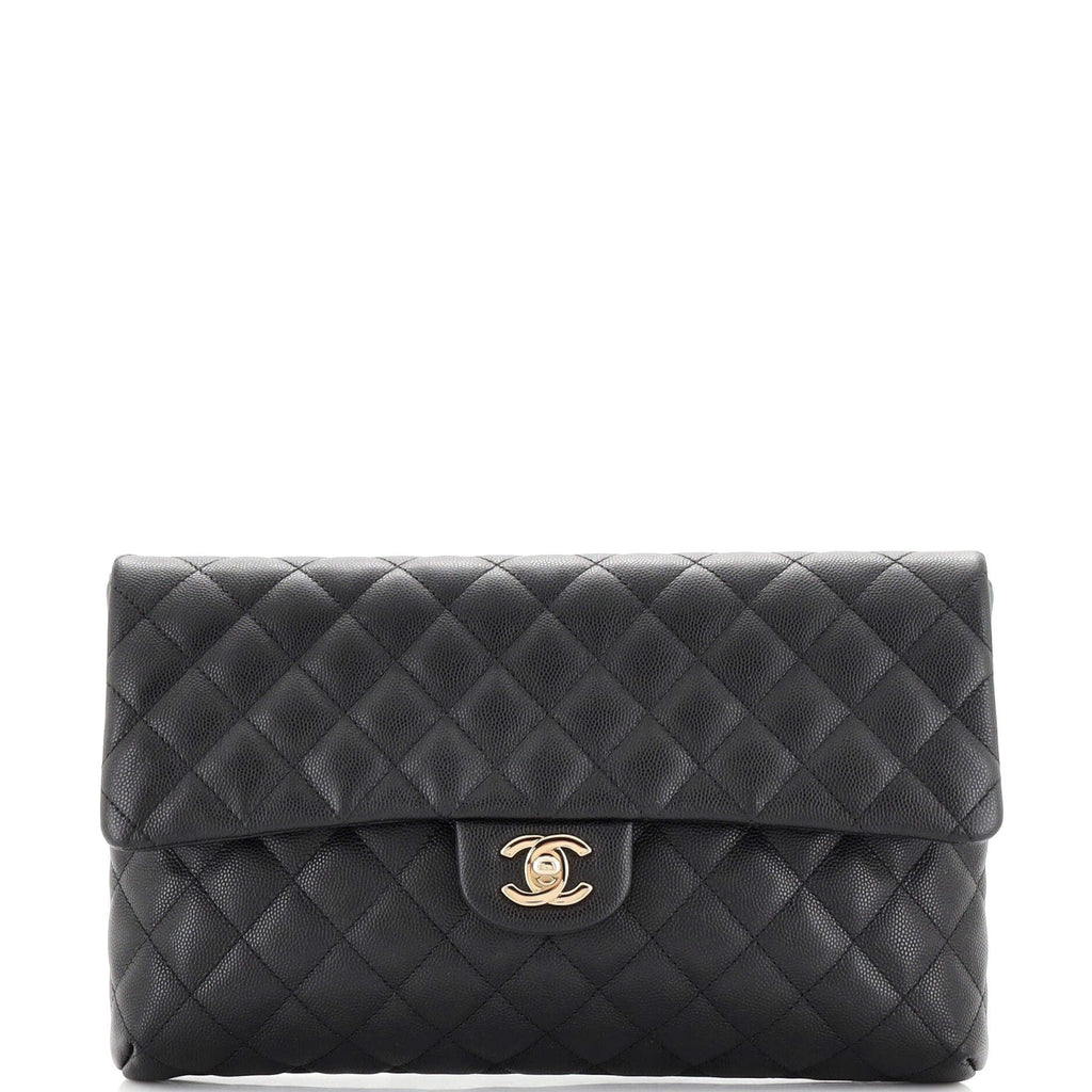 East West Classic Flap Clutch Quilted Caviar
