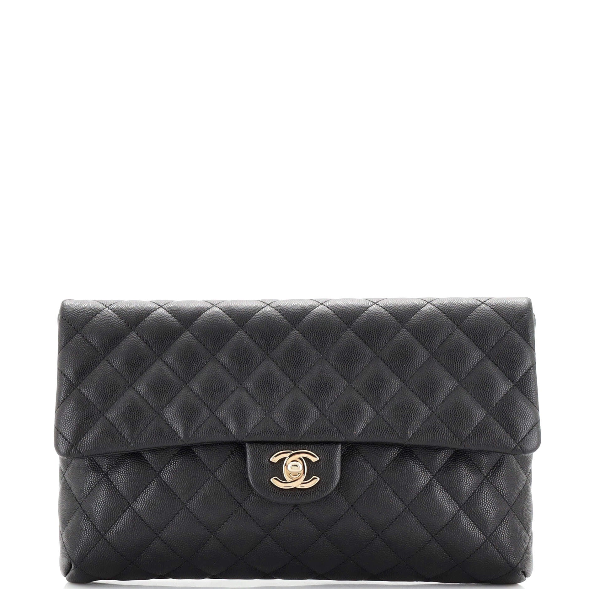 East West Classic Flap Clutch Quilted Caviar