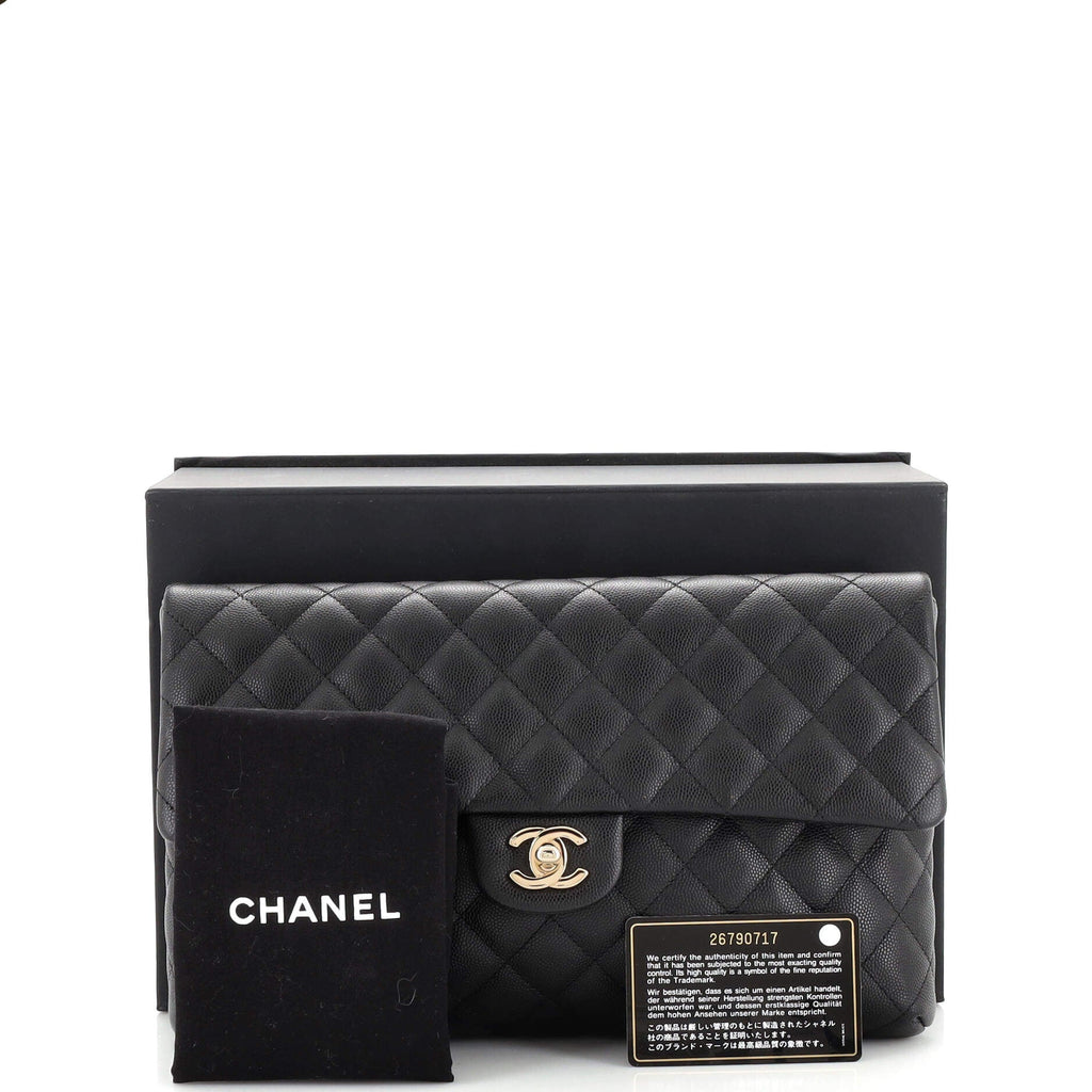 East West Classic Flap Clutch Quilted Caviar