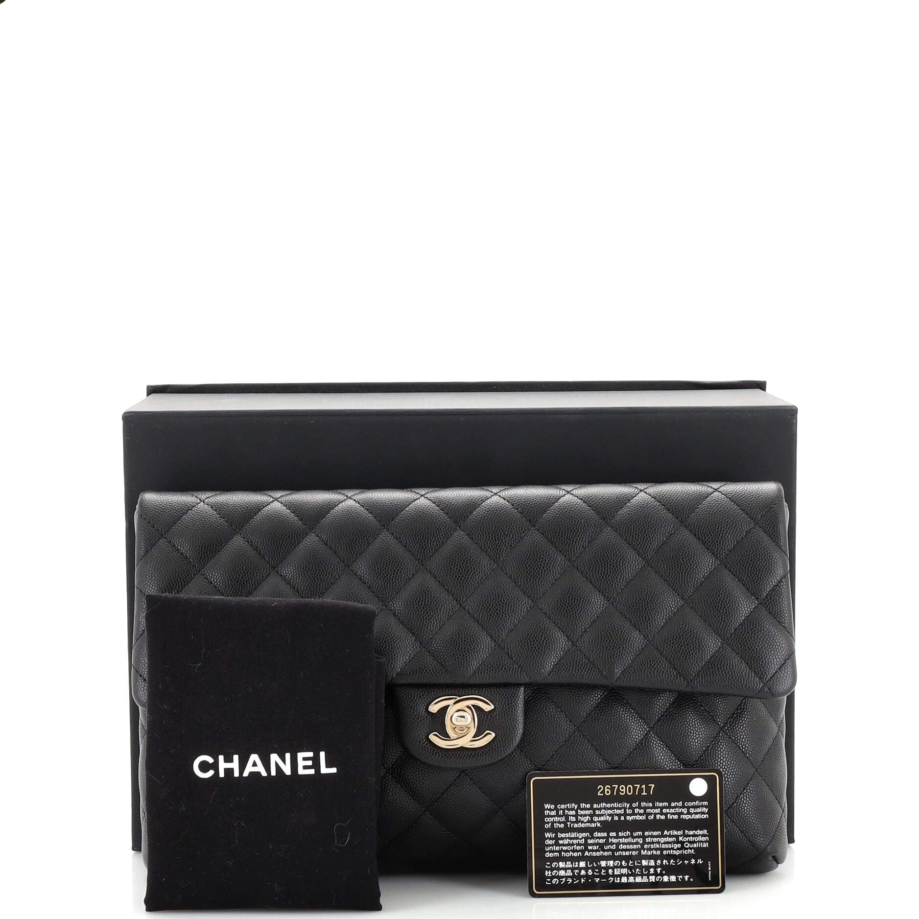 East West Classic Flap Clutch Quilted Caviar