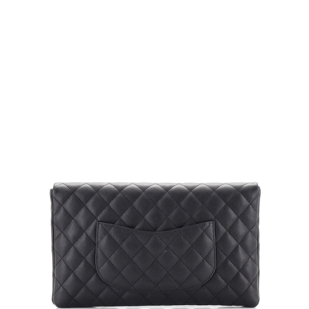 East West Classic Flap Clutch Quilted Caviar