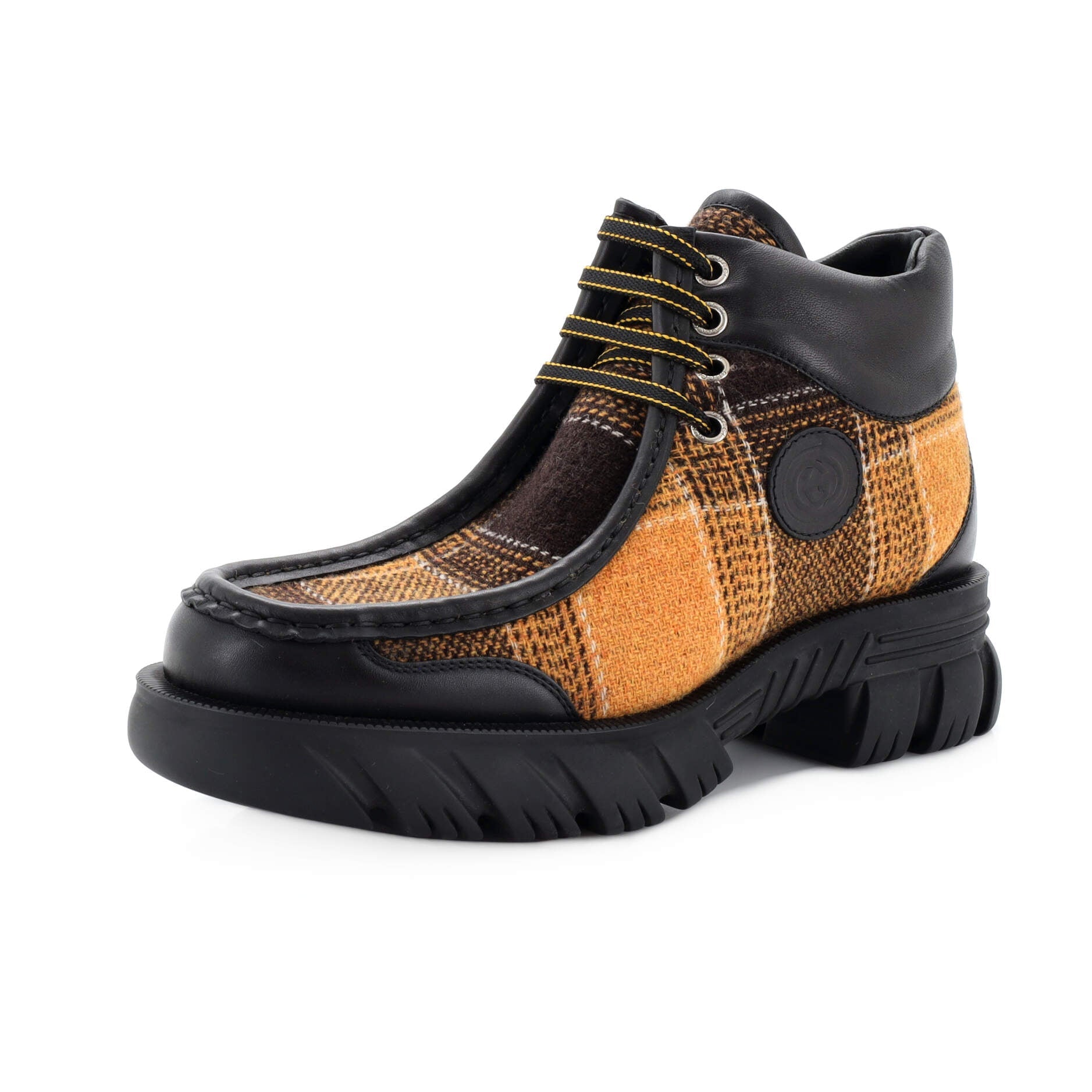 Men's Interlocking G Hiking Boots Plaid Wool and Leather
