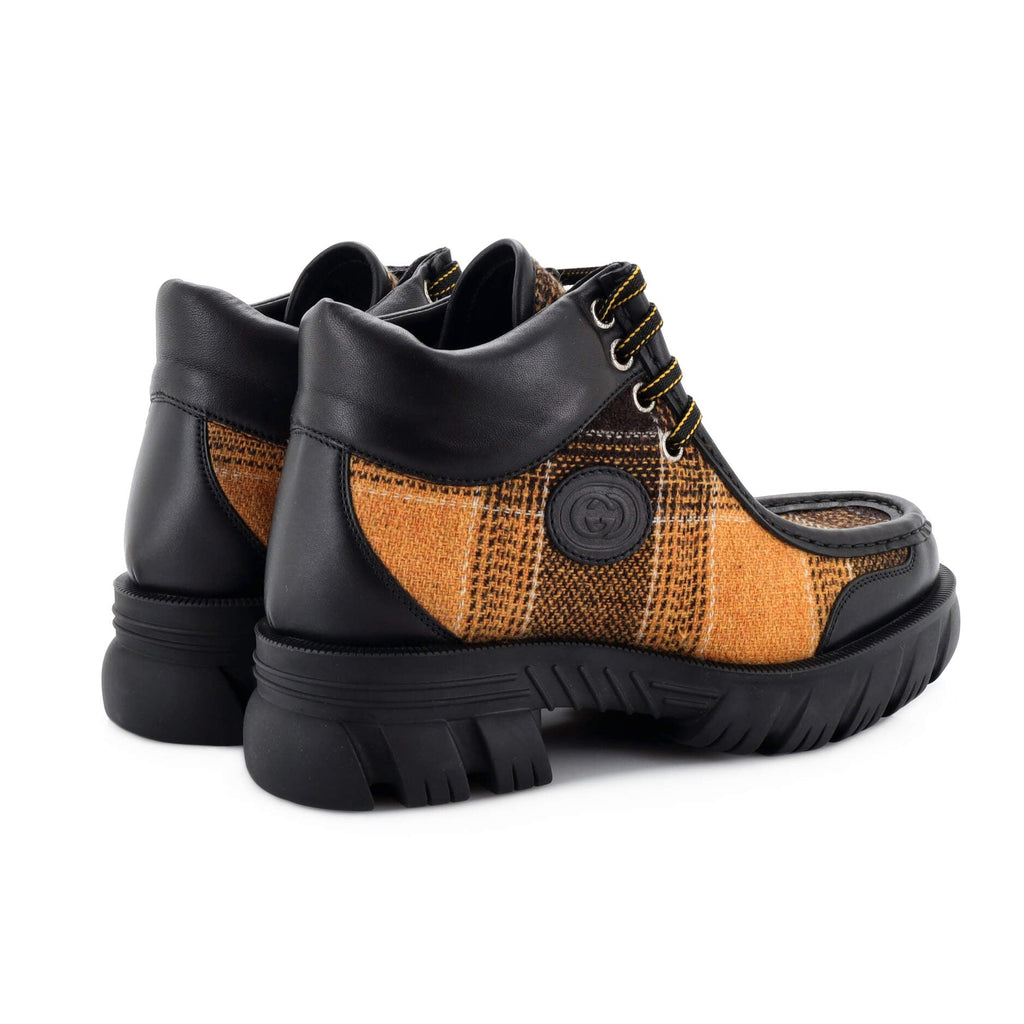 Men's Interlocking G Hiking Boots Plaid Wool and Leather