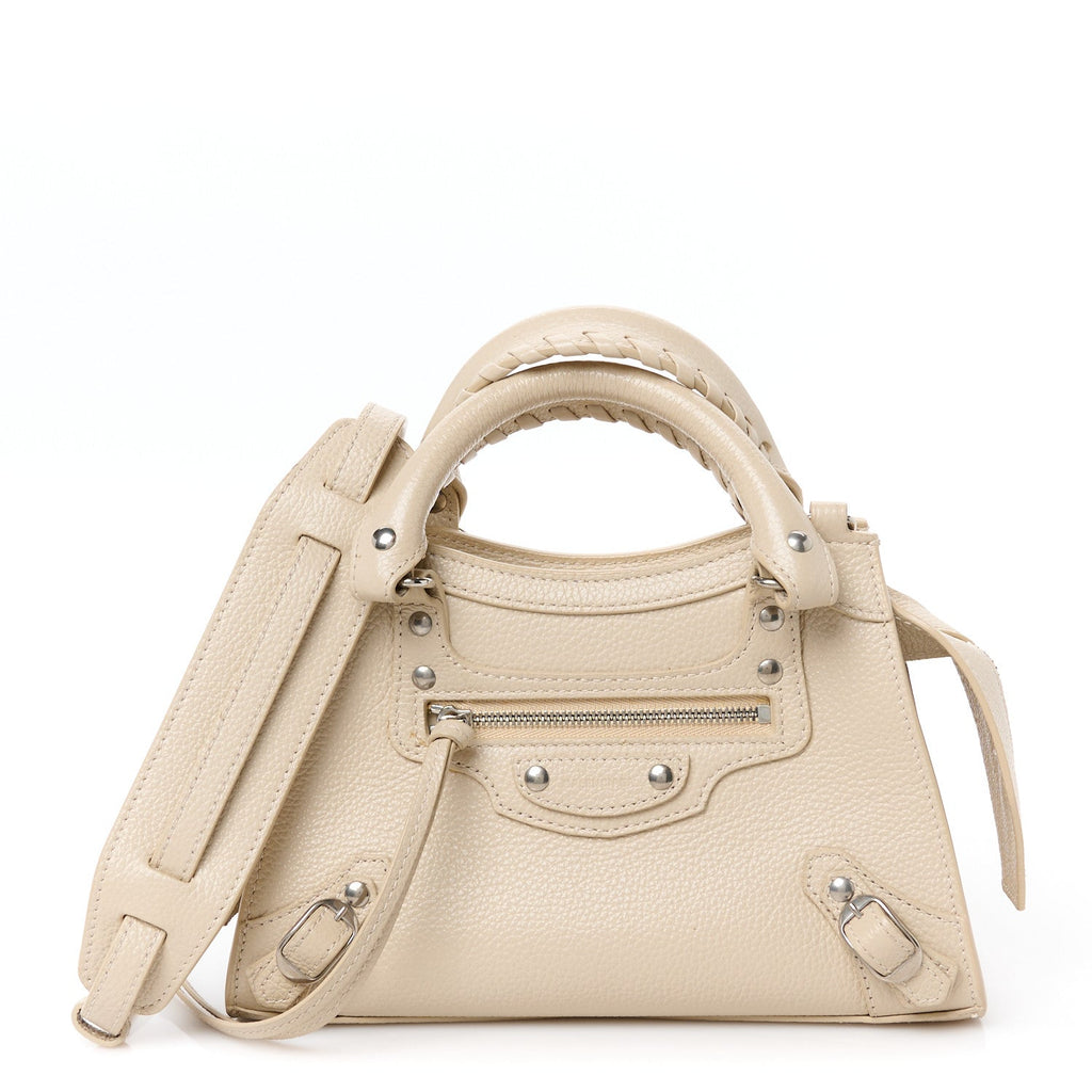 Grained Calfskin Neo Classic Silver Hardware Mini City Cream