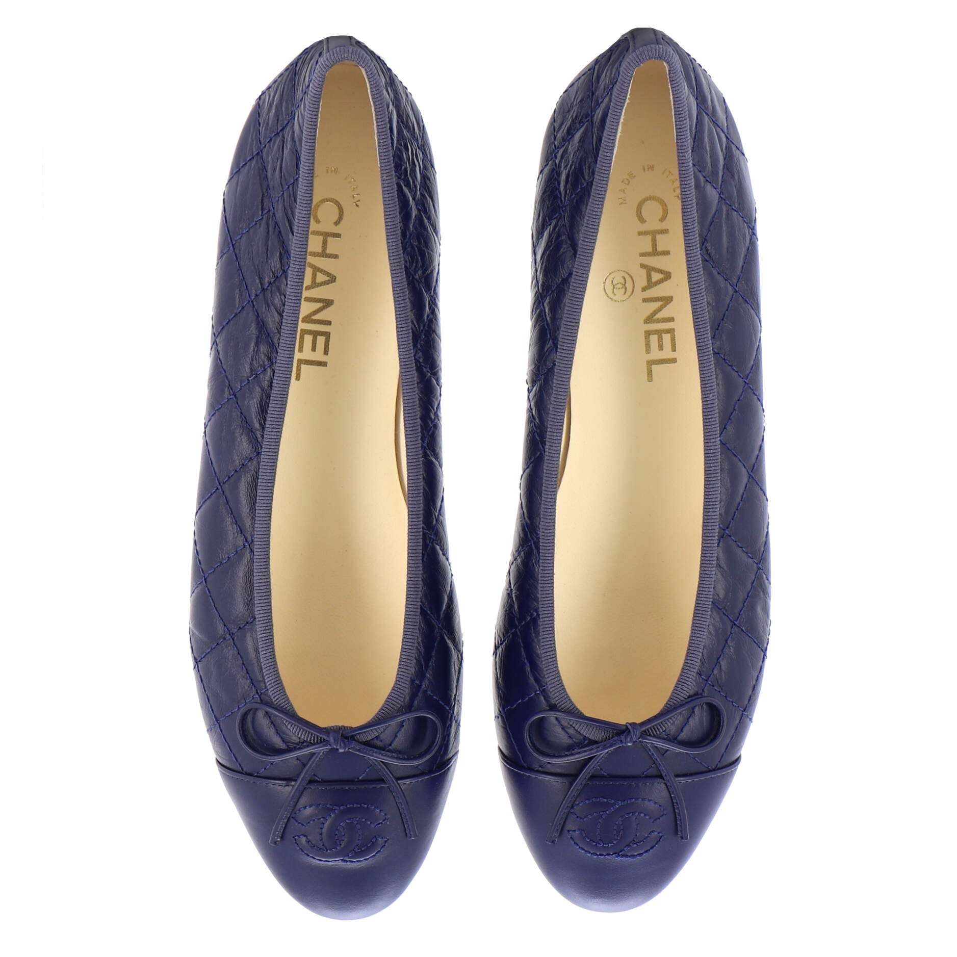 Women's CC Cap Toe Bow Ballerina Flats Quilted Leather