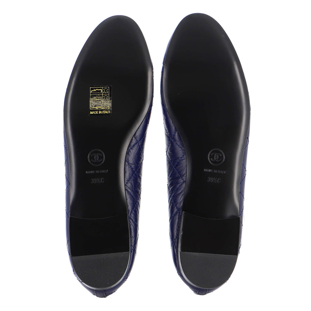 Women's CC Cap Toe Bow Ballerina Flats Quilted Leather