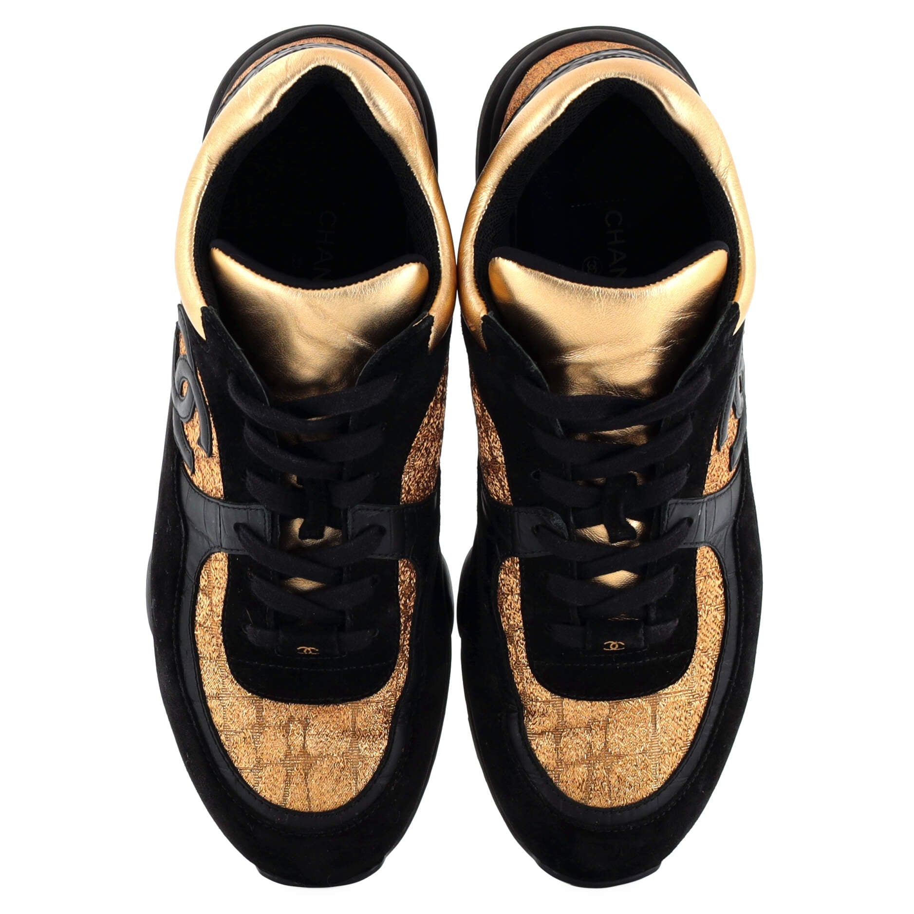 Women's CC Low-Top Sneakers Suede with Fabric and Crocodile Embossed Leather Detail