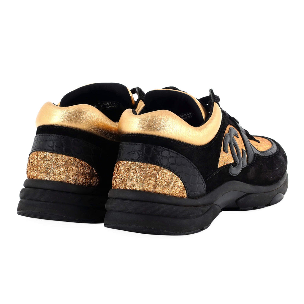Women's CC Low-Top Sneakers Suede with Fabric and Crocodile Embossed Leather Detail
