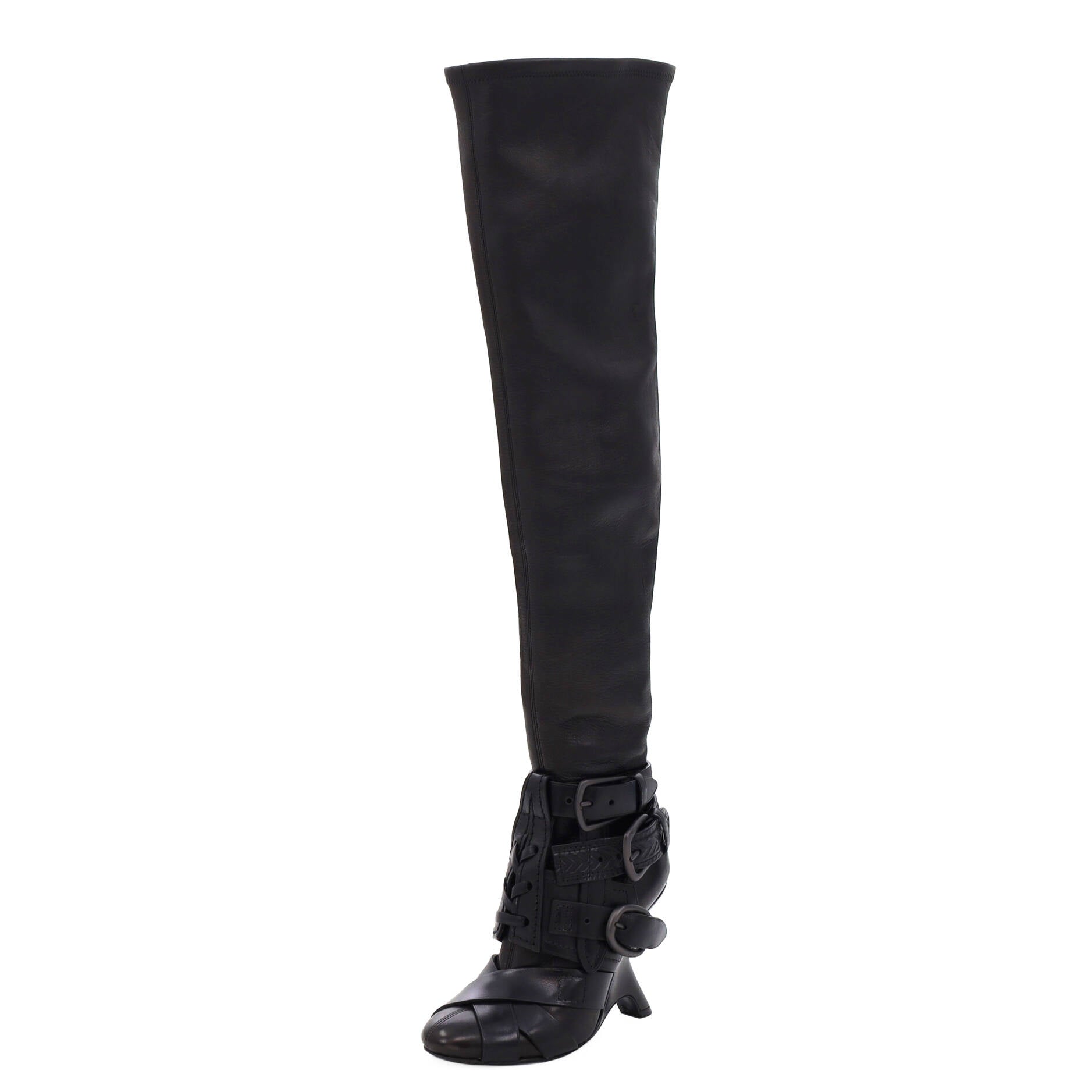 Women's Buckle Knee High Boots Leather