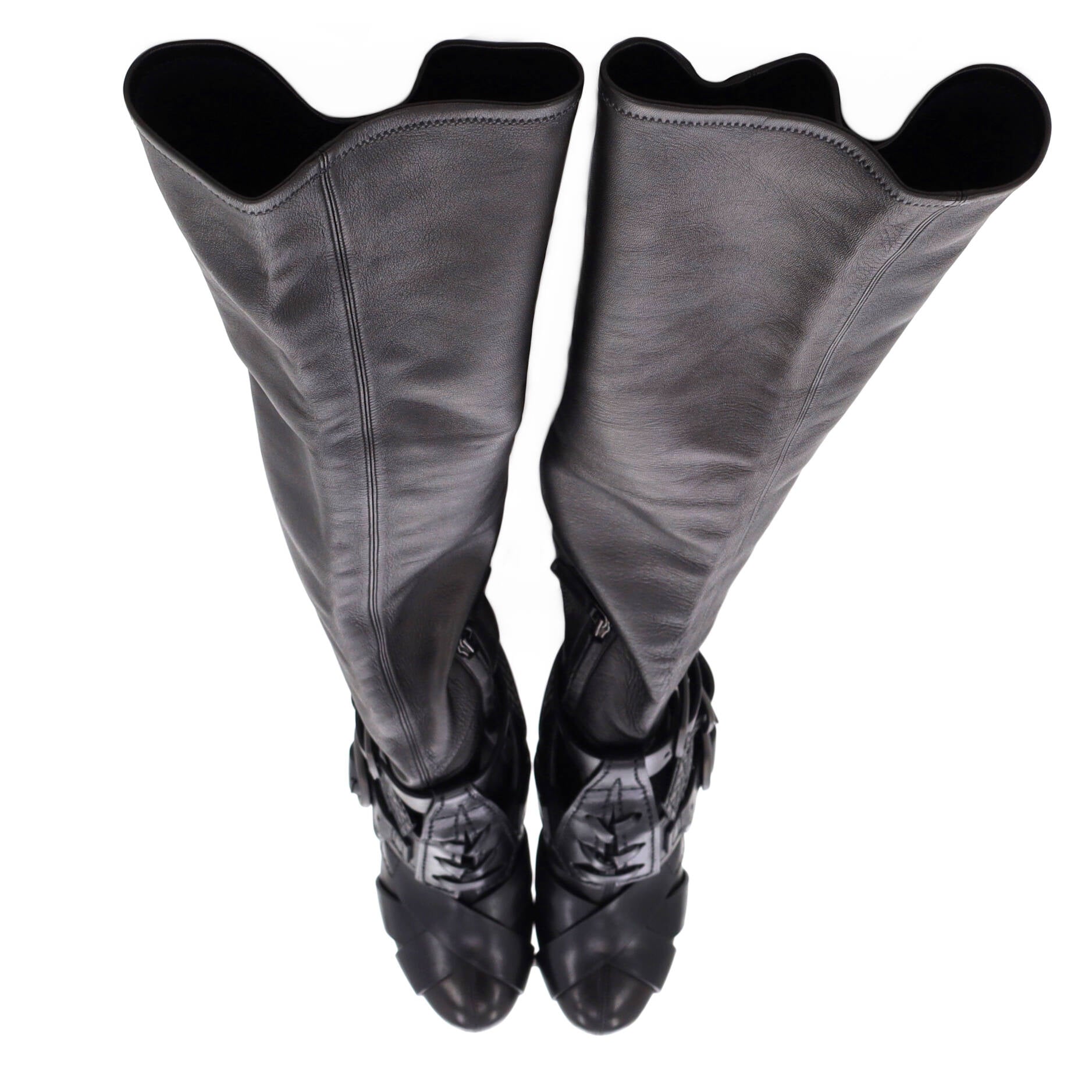 Women's Buckle Knee High Boots Leather