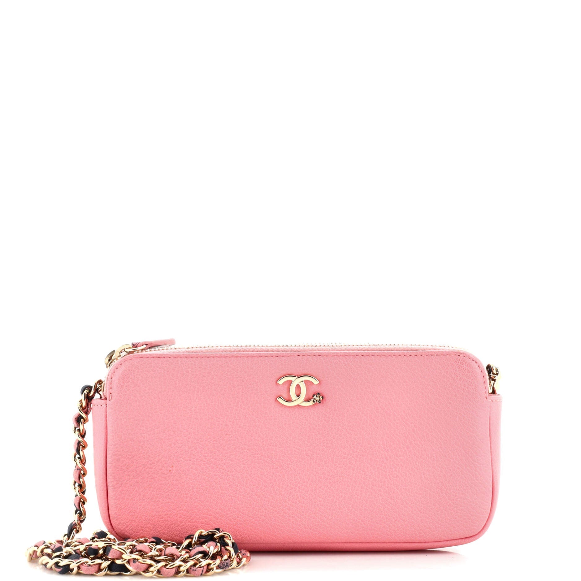 Double Zip Clutch with Chain Goatskin