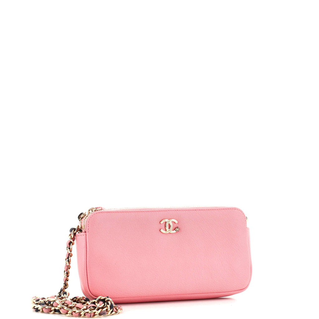 Double Zip Clutch with Chain Goatskin