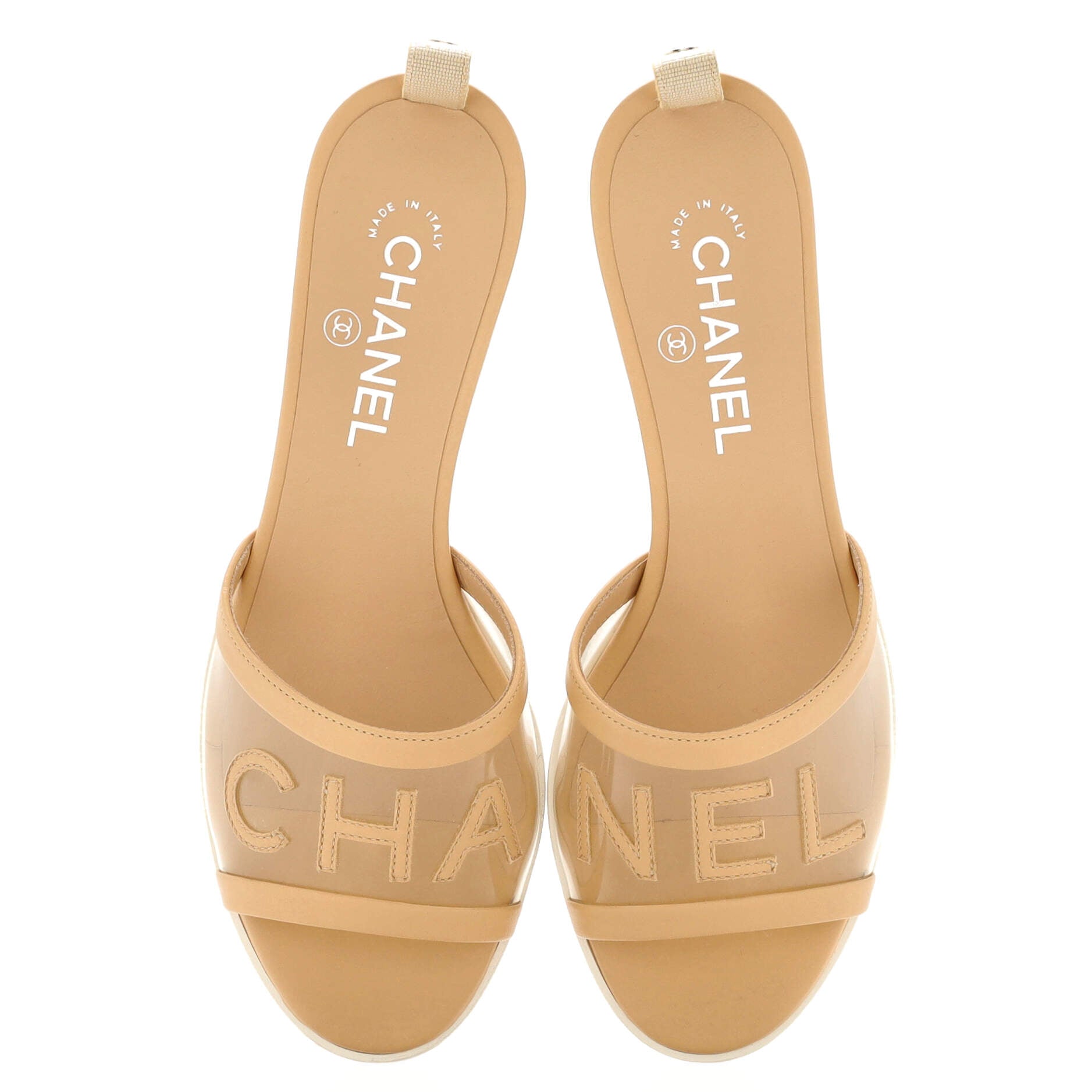 Women's CHA-NEL Logo Sandals PVC and Leather