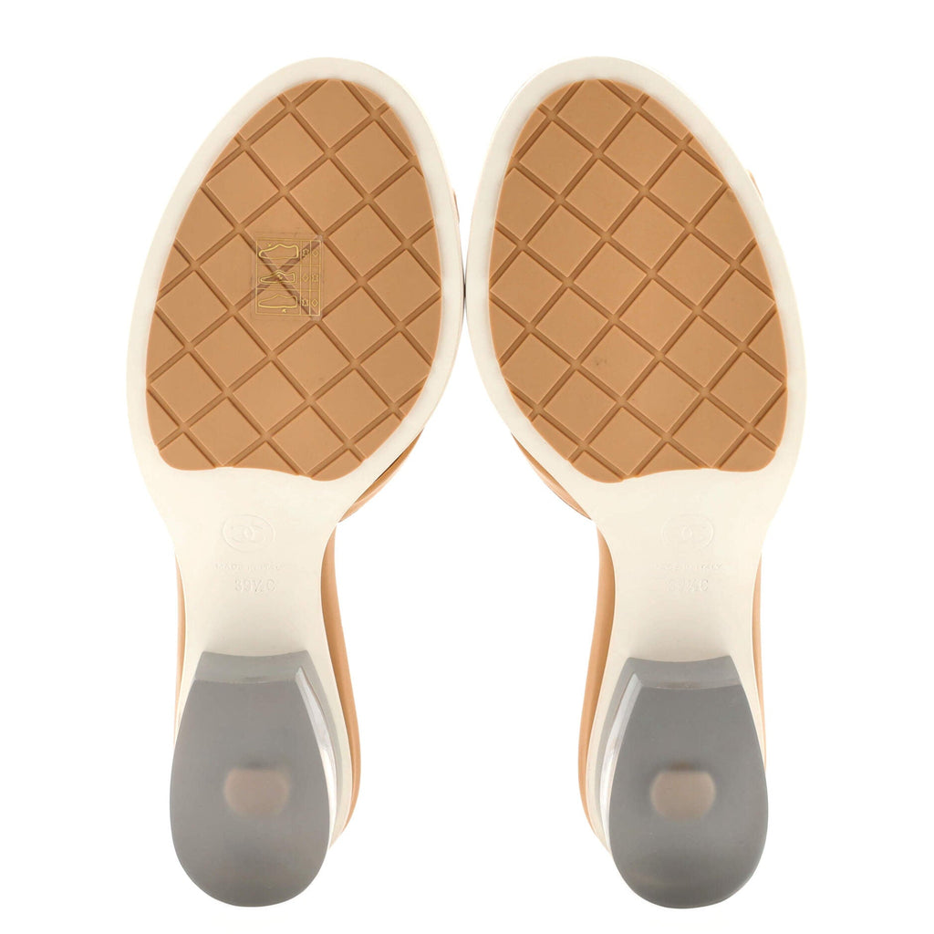 Women's CHA-NEL Logo Sandals PVC and Leather