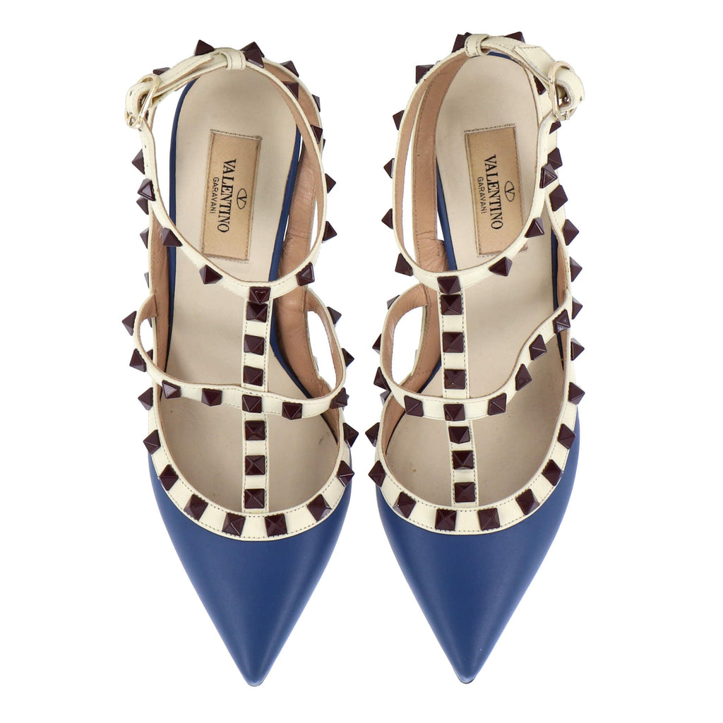 Women's Rockstud Ankle Strap Pumps Leather 100