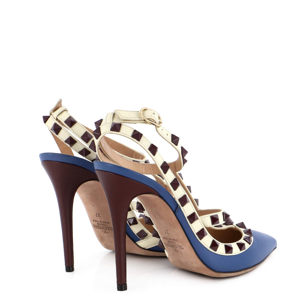 Women's Rockstud Ankle Strap Pumps Leather 100